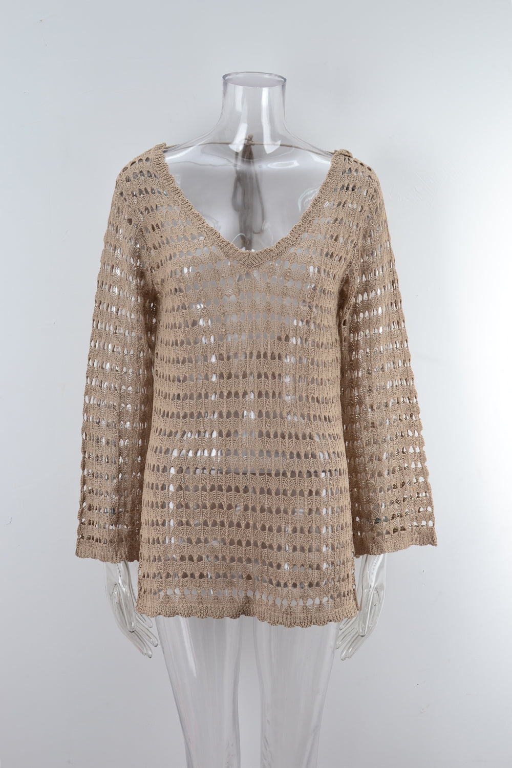 Summer Women Clothing Beach Shirt Hollow Out Cutout Long Sleeve Seaside Vacation Swimsuit Sun Protective Blouse Bella Mia