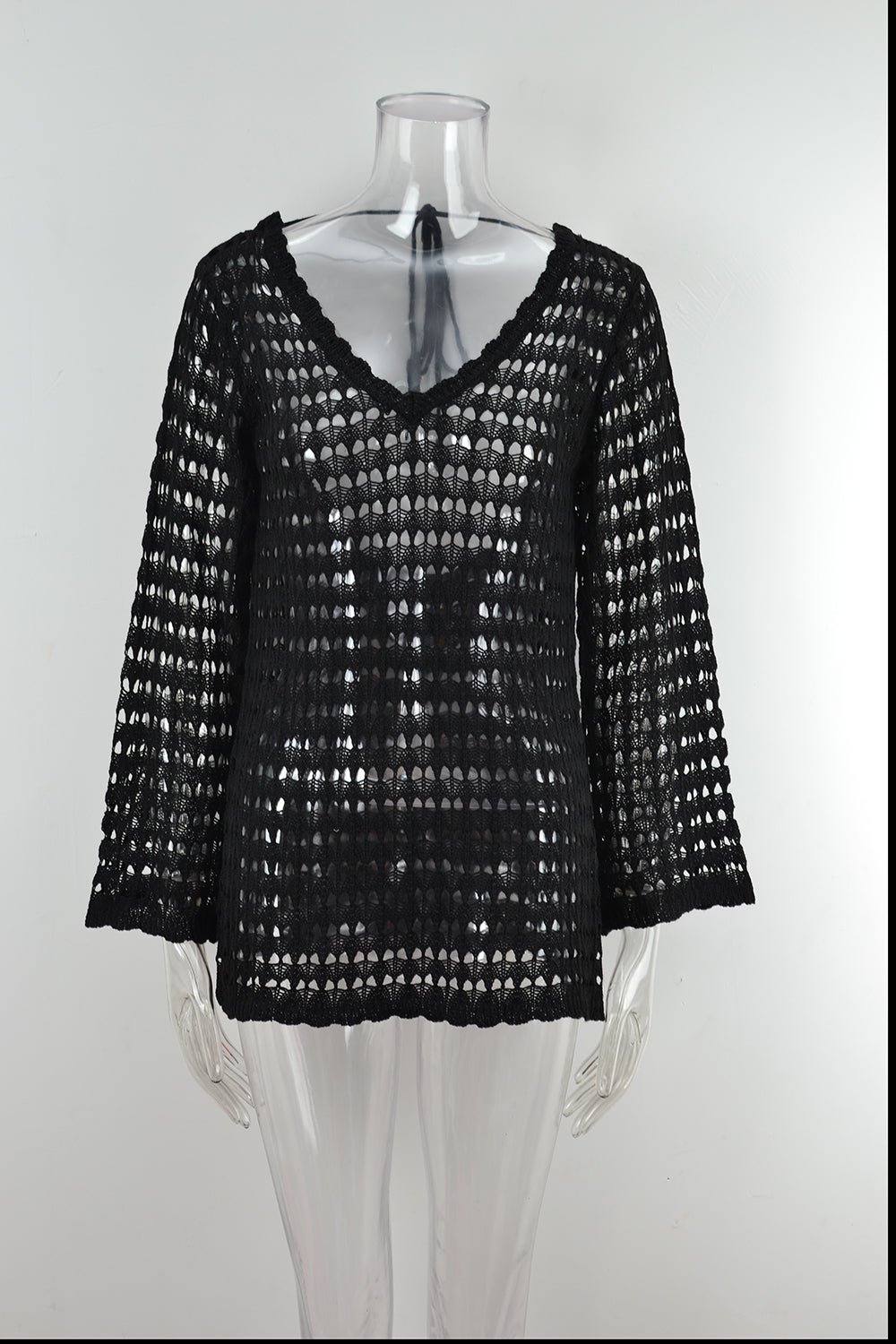 Summer Women Clothing Beach Shirt Hollow Out Cutout Long Sleeve Seaside Vacation Swimsuit Sun Protective Blouse Bella Mia