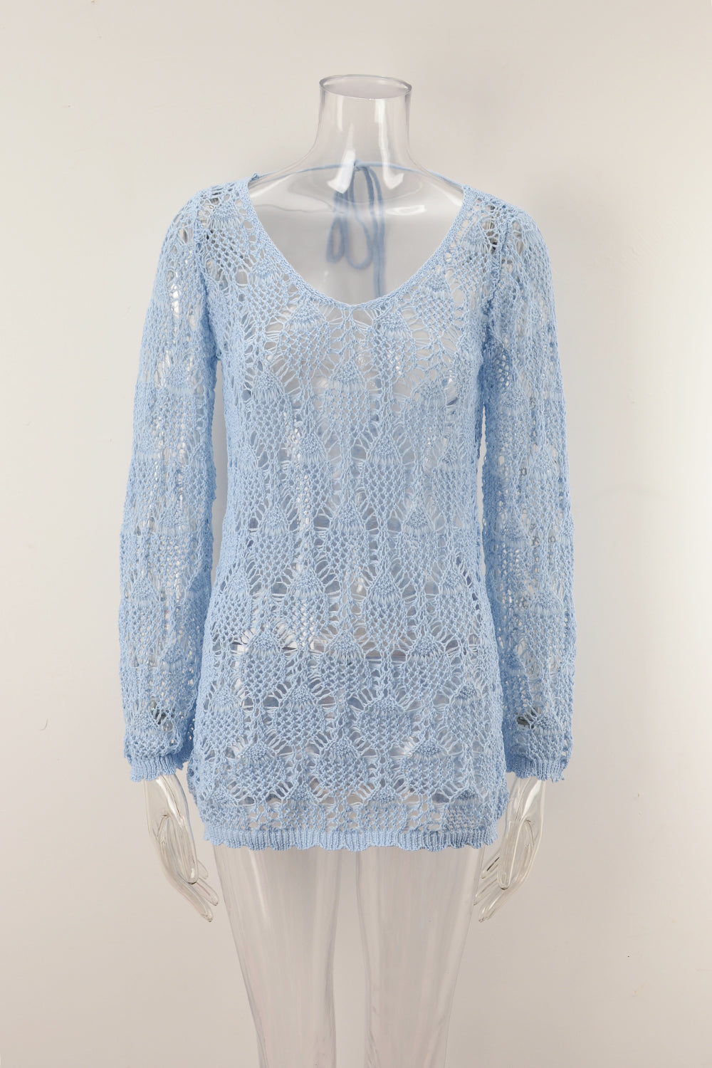 Summer Hollow Out Cutout out Stitching Beach Bikini Sun Protection Clothing Oversized Knit Blouse Bella Mia