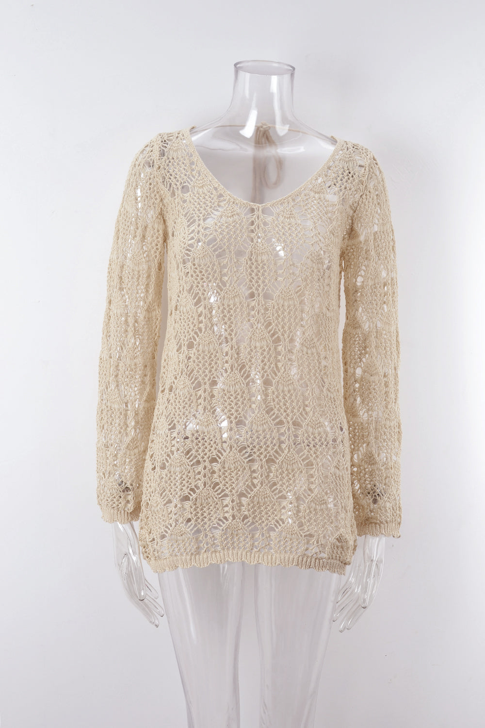 Summer Hollow Out Cutout out Stitching Beach Bikini Sun Protection Clothing Oversized Knit Blouse Bella Mia