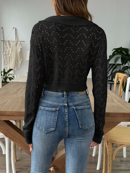 Chic long sleeve collared knit top