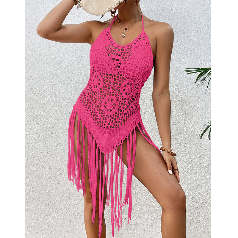 Beach Vacation Sexy Big Backless Hand Crocheting Lace Up Cutout Tassel Bikini Short Top Crochet hook Bella Mia