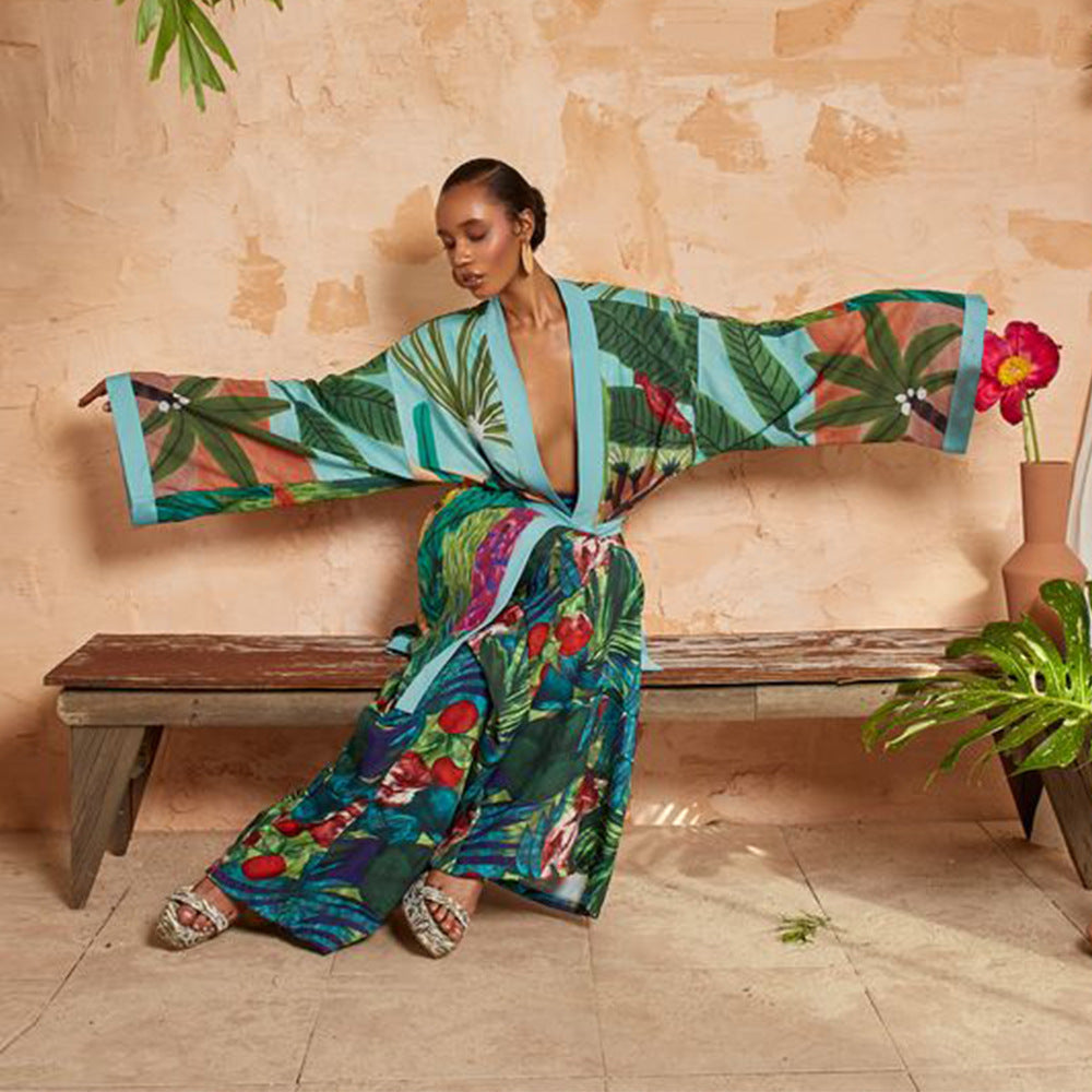 Women Kimono Printed Coat Trench Coat Bella Mia