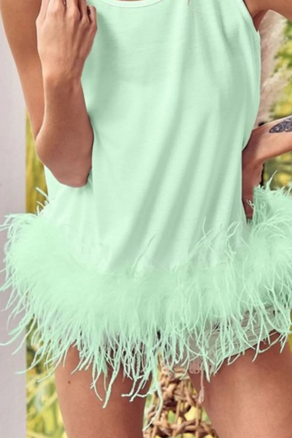 BiBi French Terry Faux Feather Bottom Back Tied Top - Love Salve 