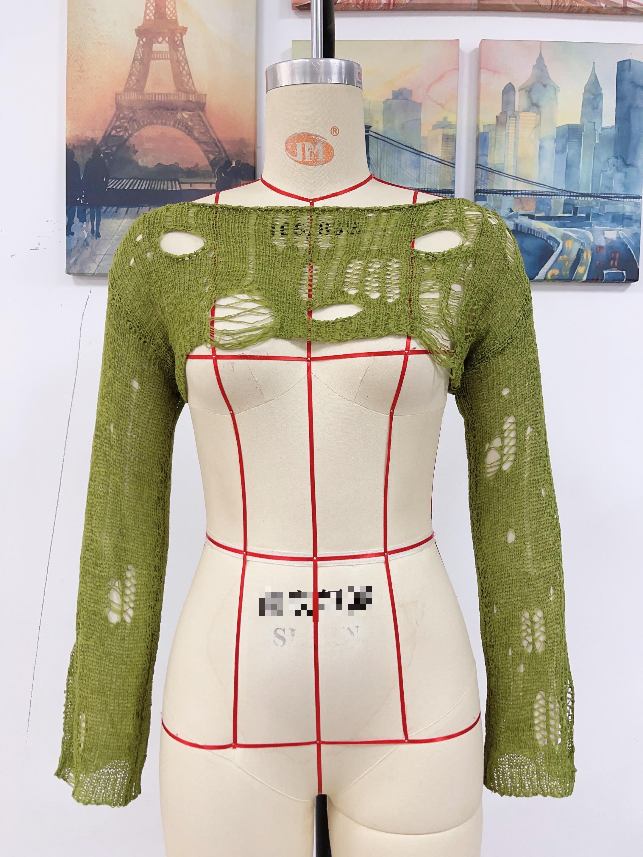 Spring Summer Beach Cover Up Solid Color Ultra Short Bell Sleeve Women Knitwear Bella Mia