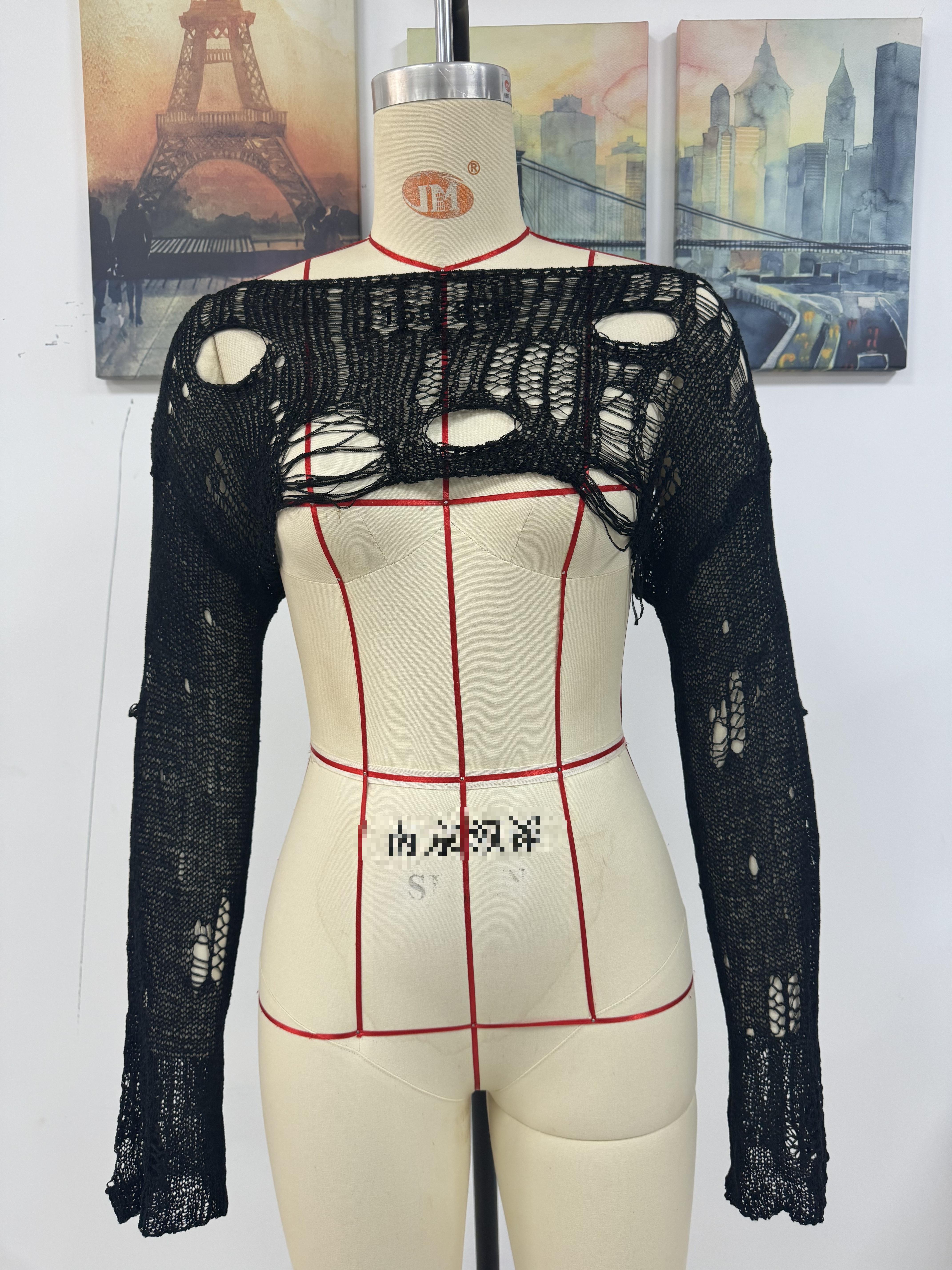 Spring Summer Beach Cover Up Solid Color Ultra Short Bell Sleeve Women Knitwear Bella Mia