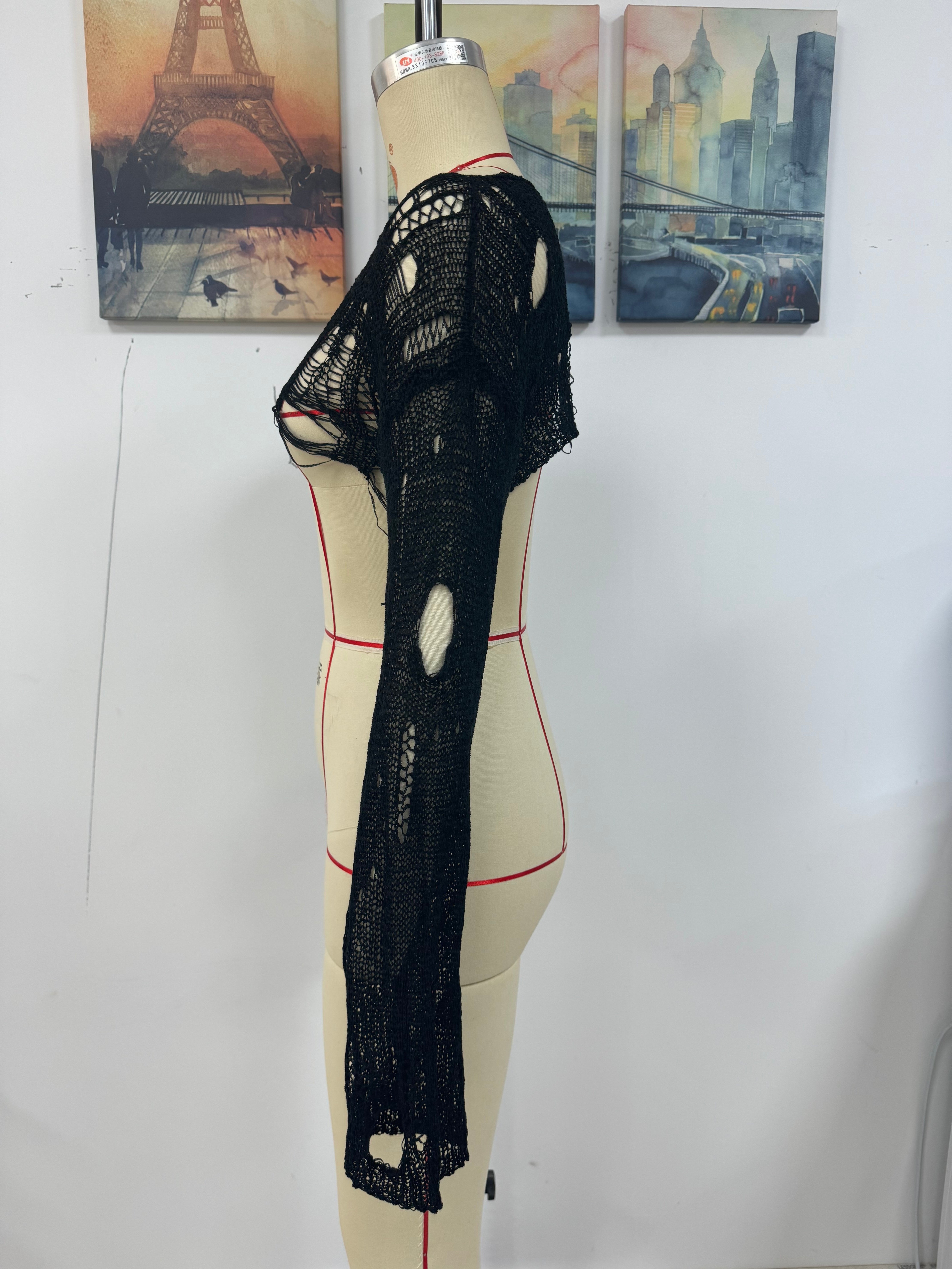 Spring Summer Beach Cover Up Solid Color Ultra Short Bell Sleeve Women Knitwear Bella Mia