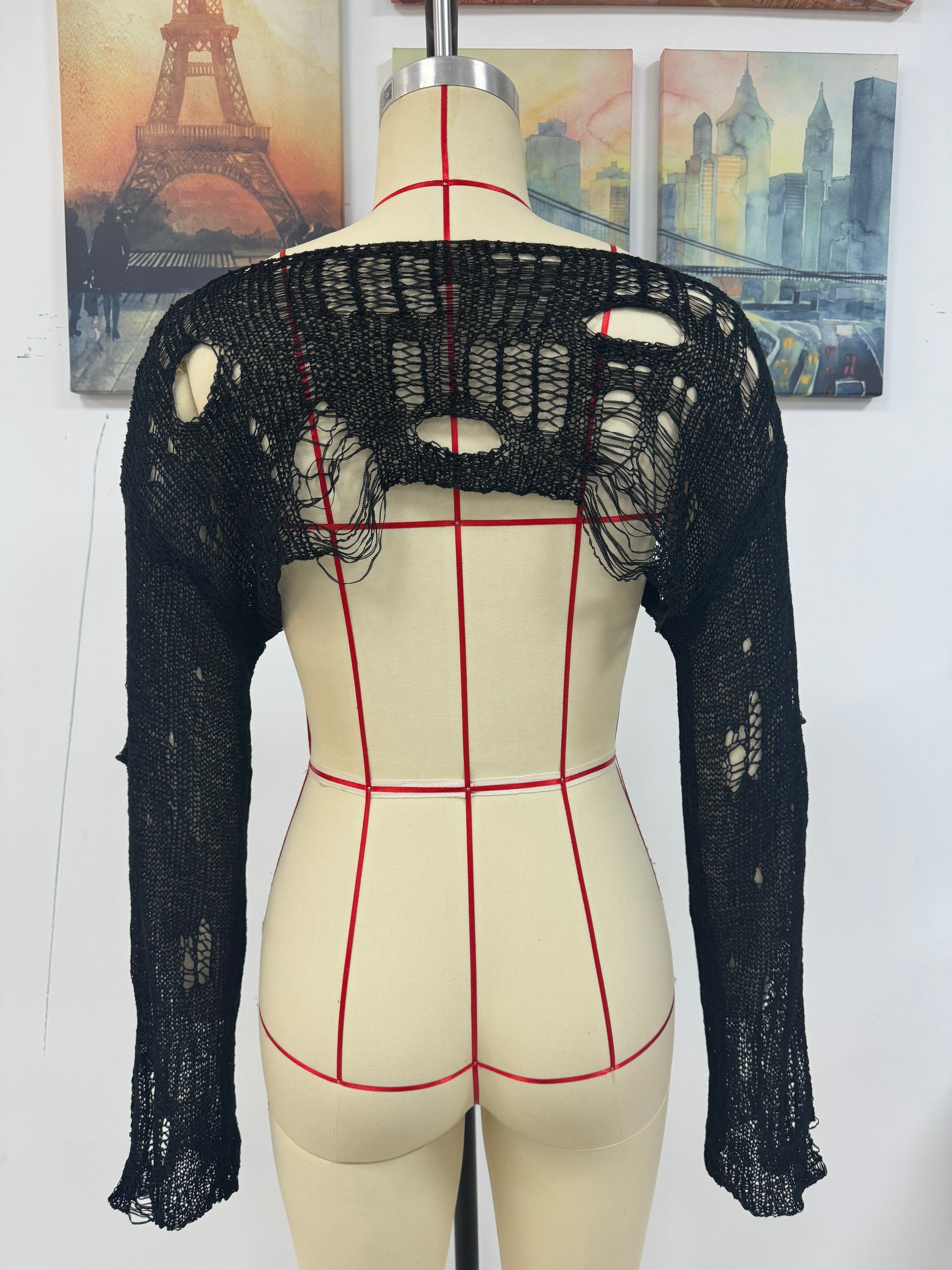 Spring Summer Beach Cover Up Solid Color Ultra Short Bell Sleeve Women Knitwear Bella Mia