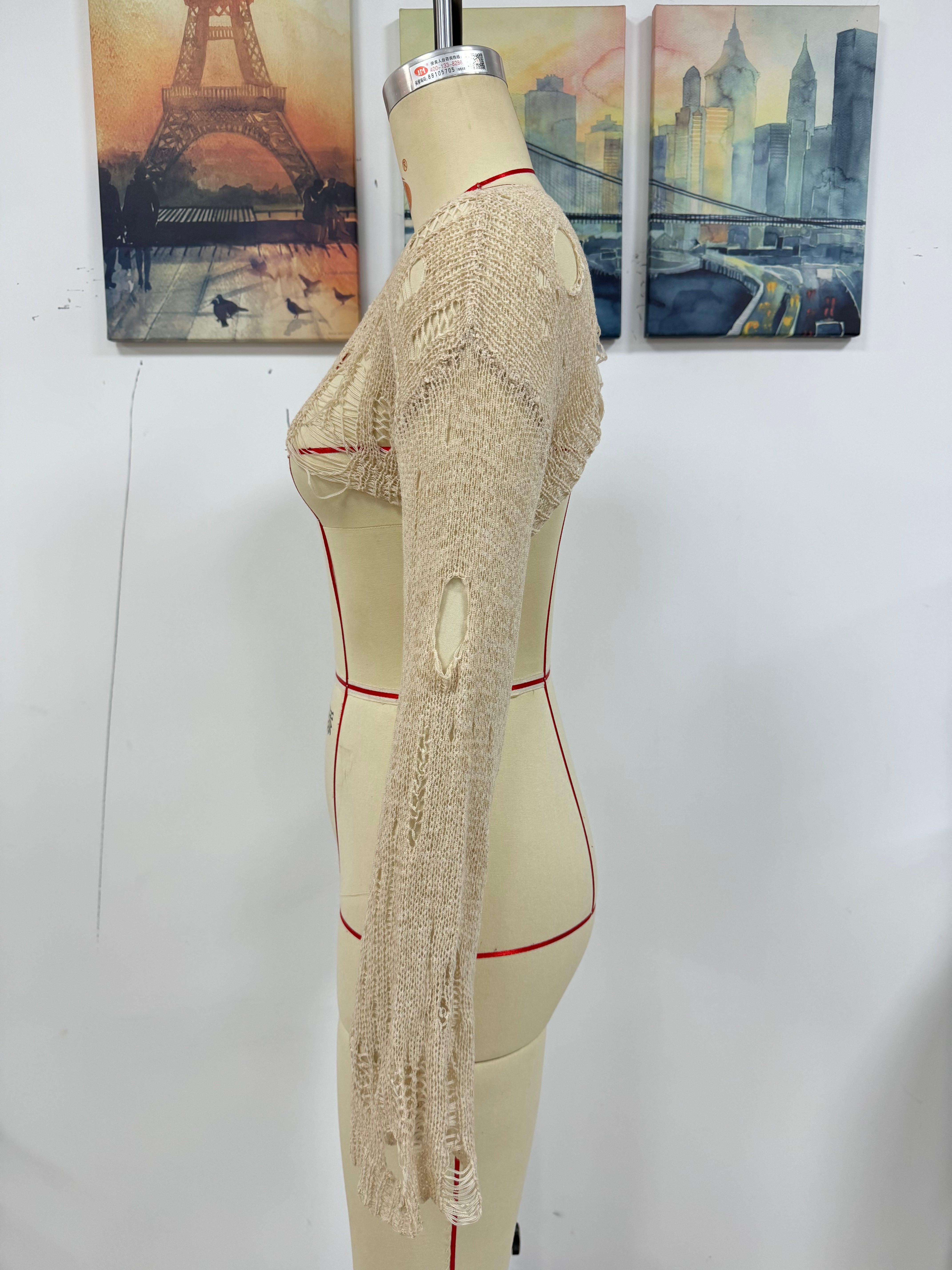 Spring Summer Beach Cover Up Solid Color Ultra Short Bell Sleeve Women Knitwear Bella Mia