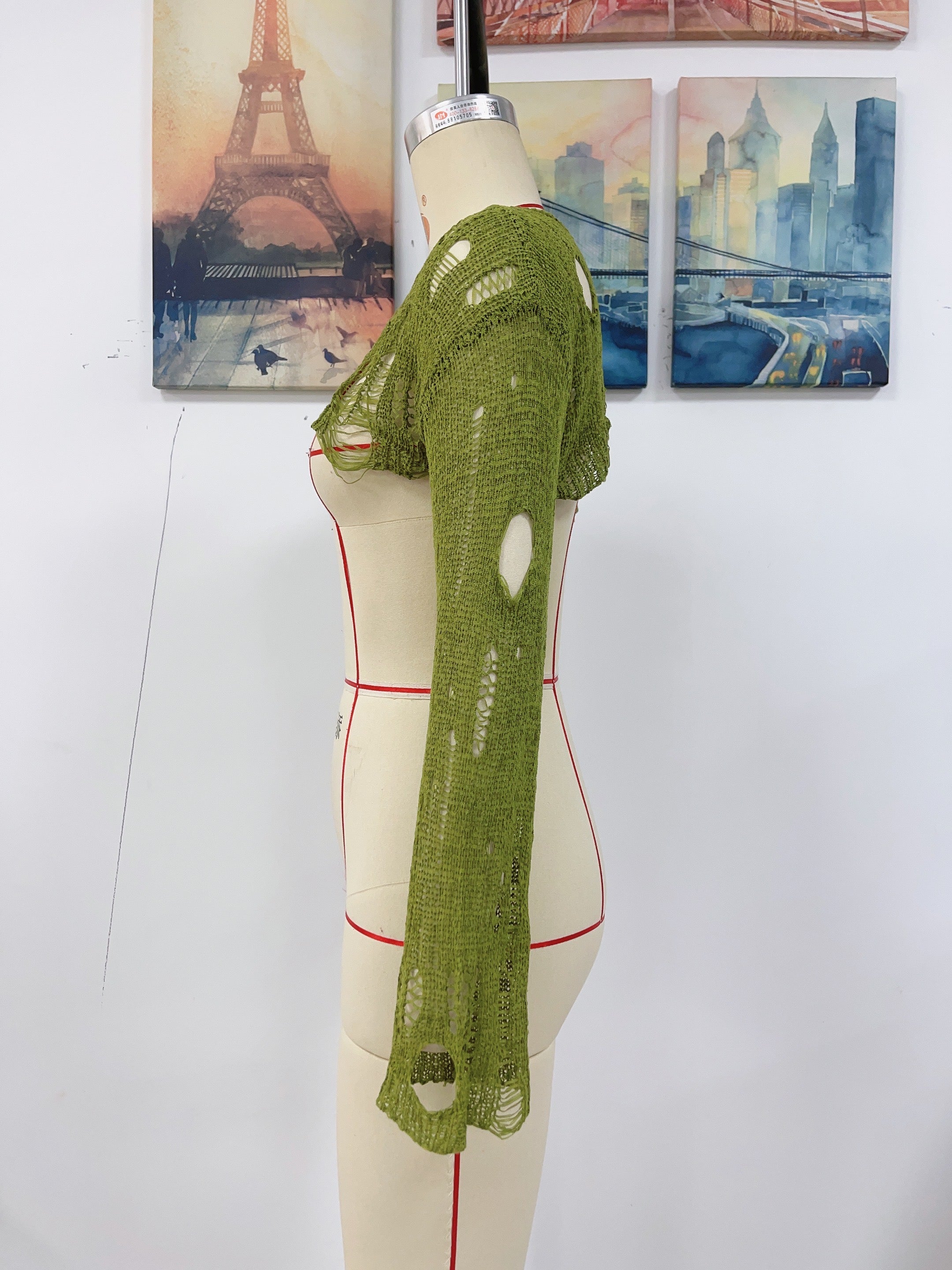 Spring Summer Beach Cover Up Solid Color Ultra Short Bell Sleeve Women Knitwear Bella Mia