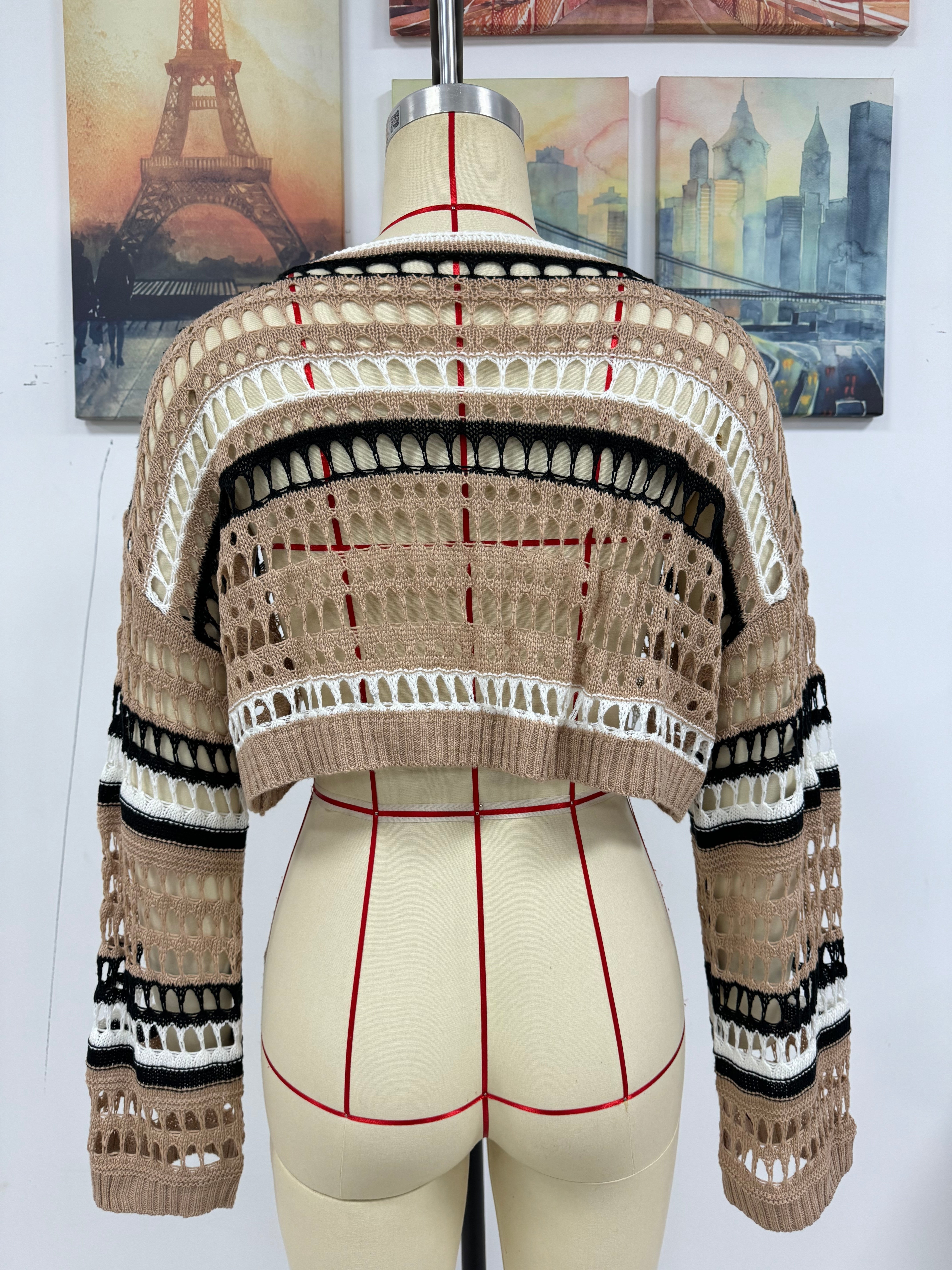 Spring Summer Women Hollow Out Cutout Striped Stitching Sexy Pullover Women Knitwear Bella Mia