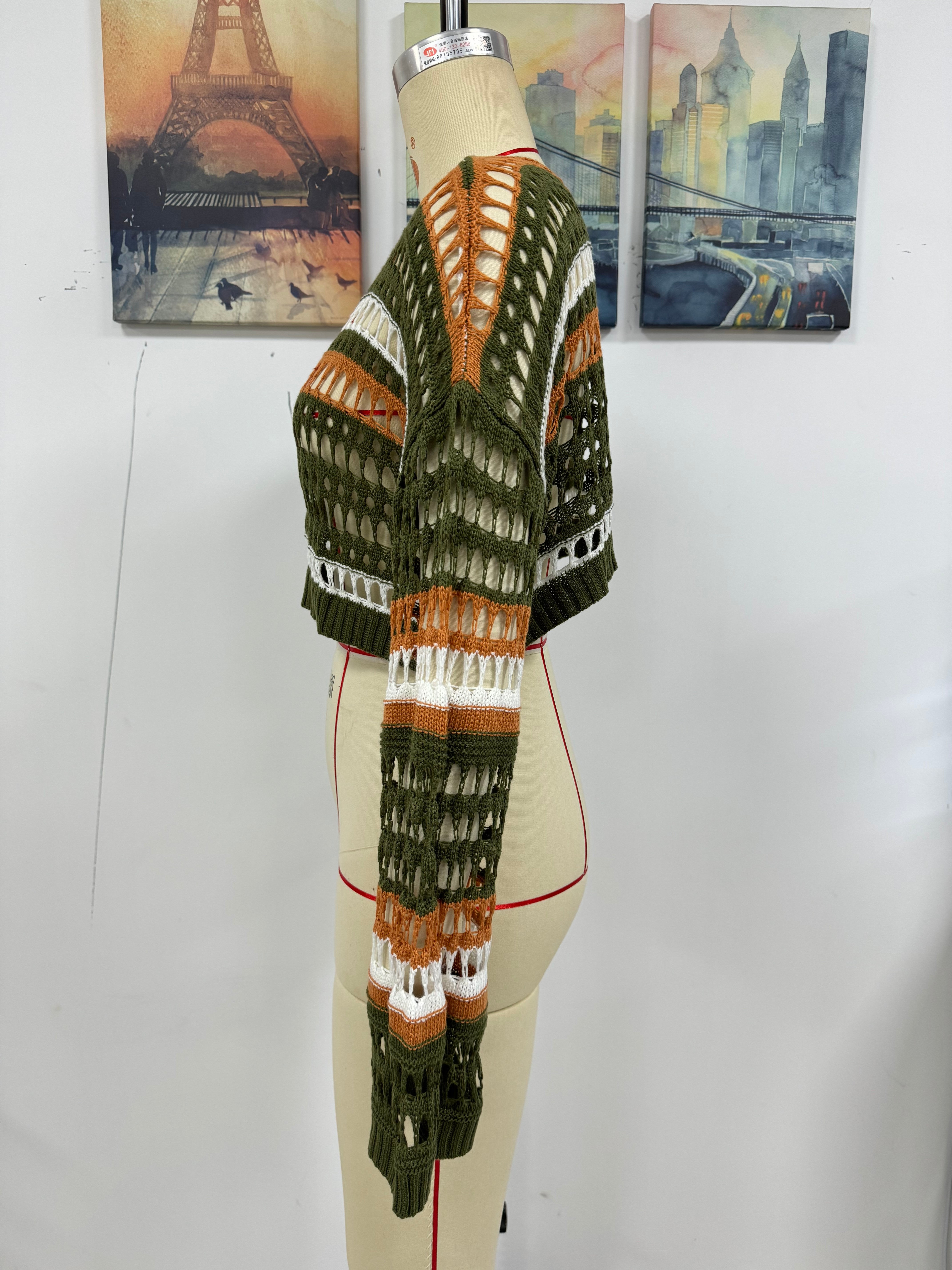 Spring Summer Women Hollow Out Cutout Striped Stitching Sexy Pullover Women Knitwear Bella Mia