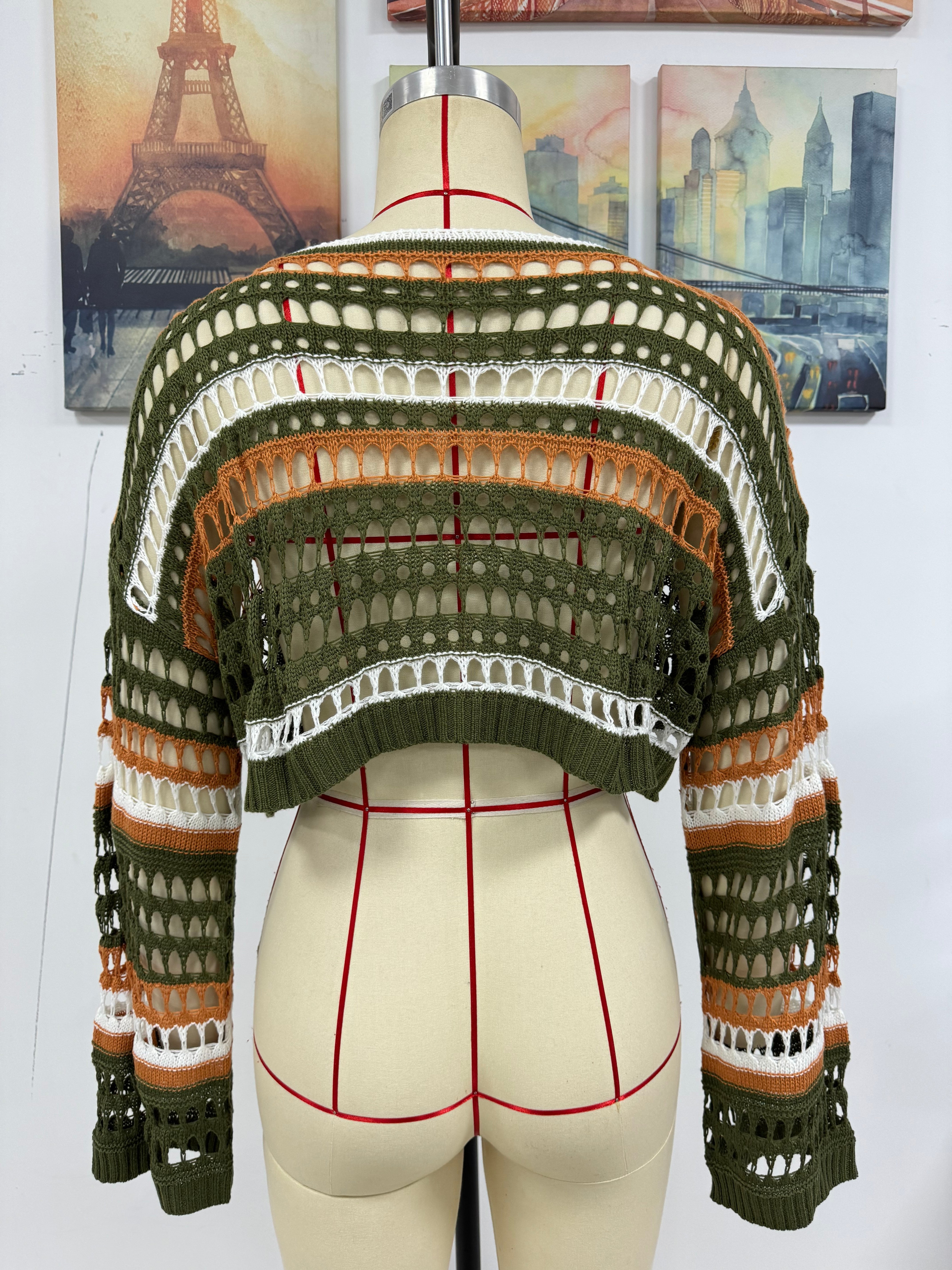 Spring Summer Women Hollow Out Cutout Striped Stitching Sexy Pullover Women Knitwear Bella Mia