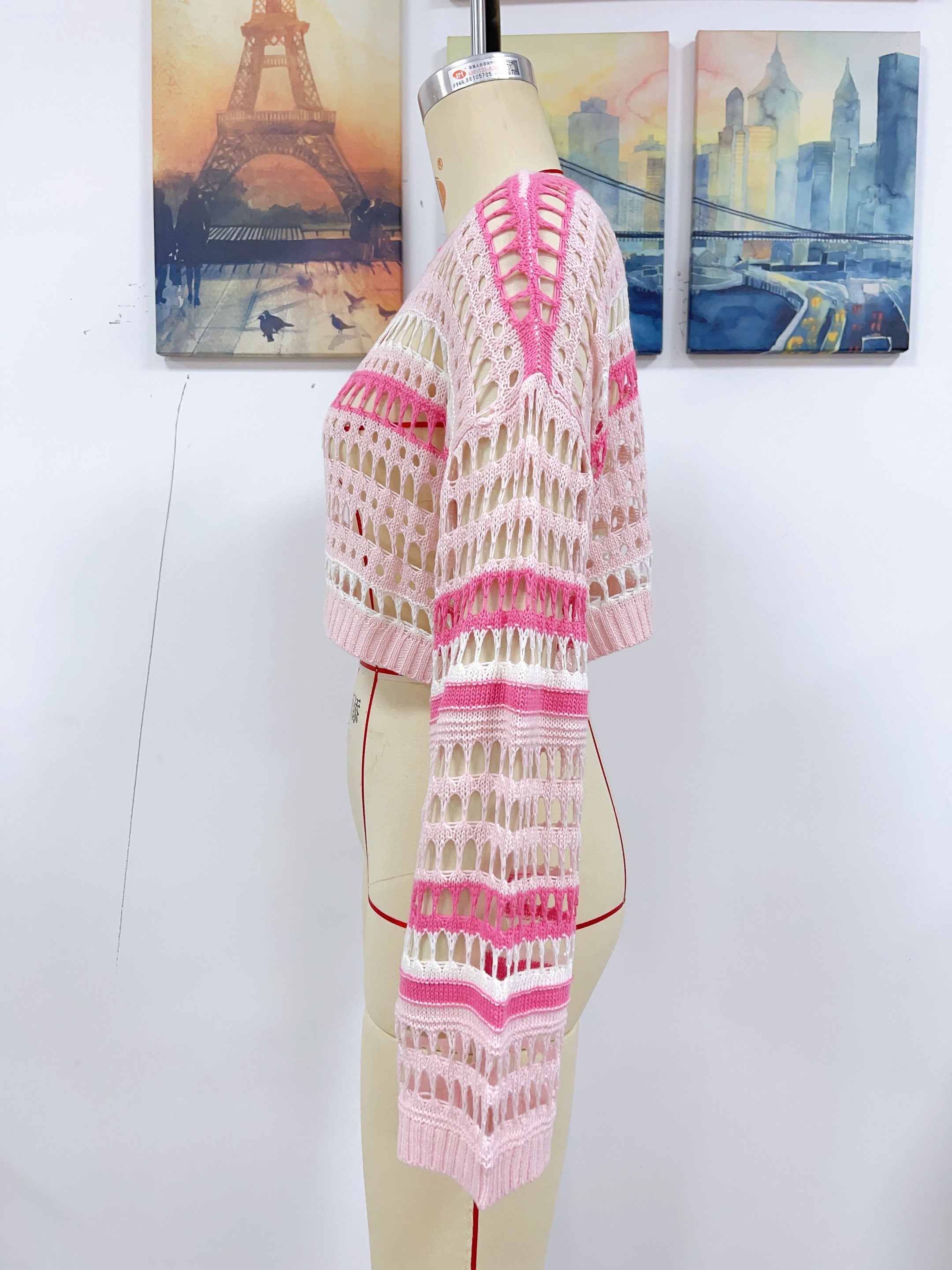 Spring Summer Women Hollow Out Cutout Striped Stitching Sexy Pullover Women Knitwear Bella Mia