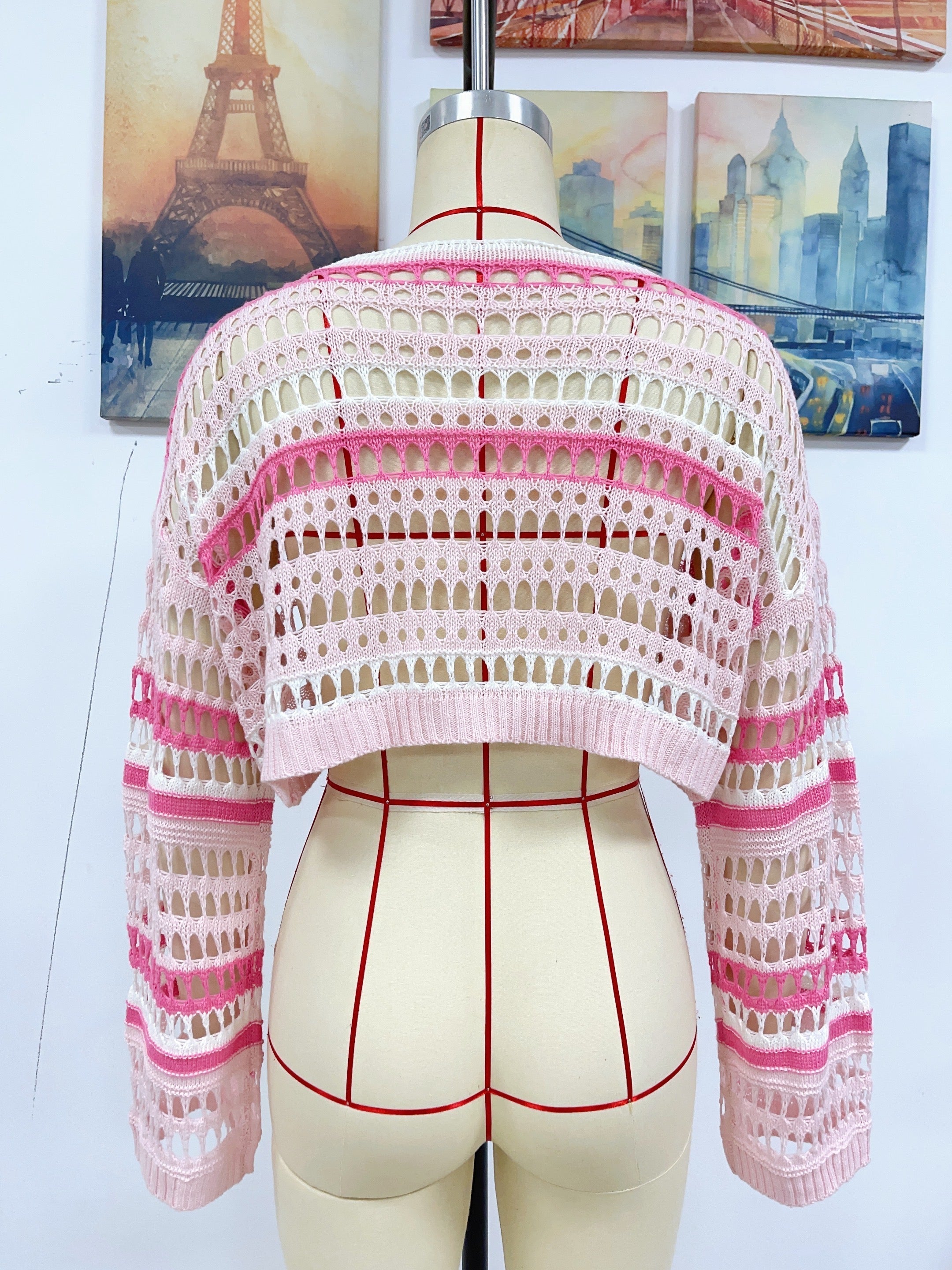 Spring Summer Women Hollow Out Cutout Striped Stitching Sexy Pullover Women Knitwear Bella Mia