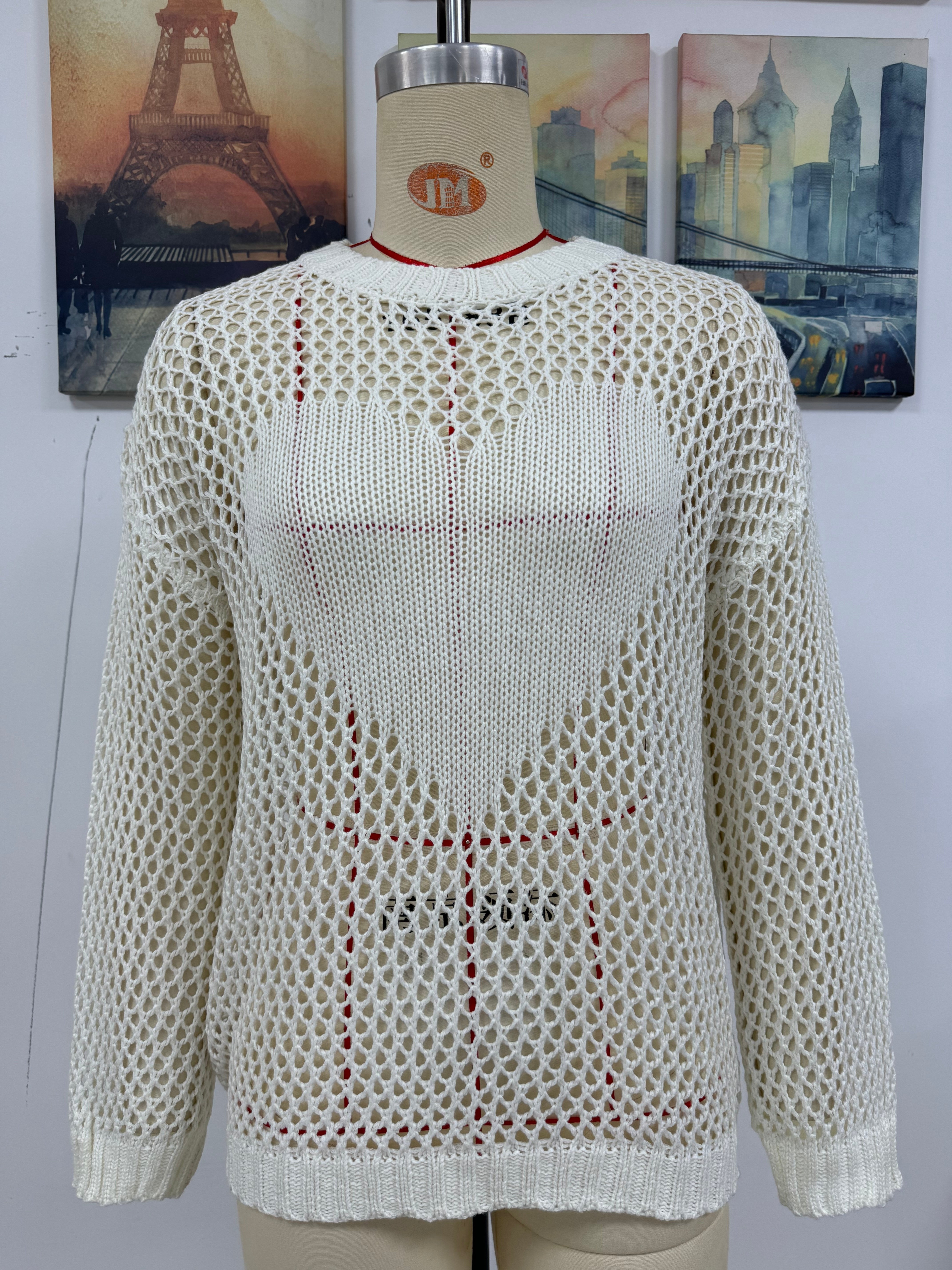 Summer Women Knitwear Round Neck Love Beach Cover Up Vacation Solid Color Women Knitwear Bella Mia