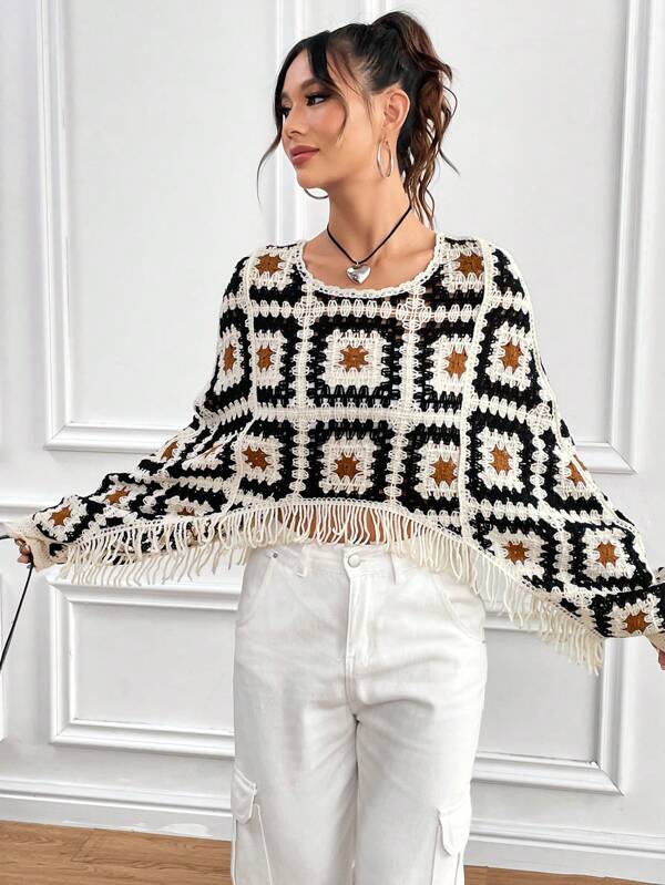 Women Summer New Crocheted Hollow Tassel Mat Crochet hook Bella Mia