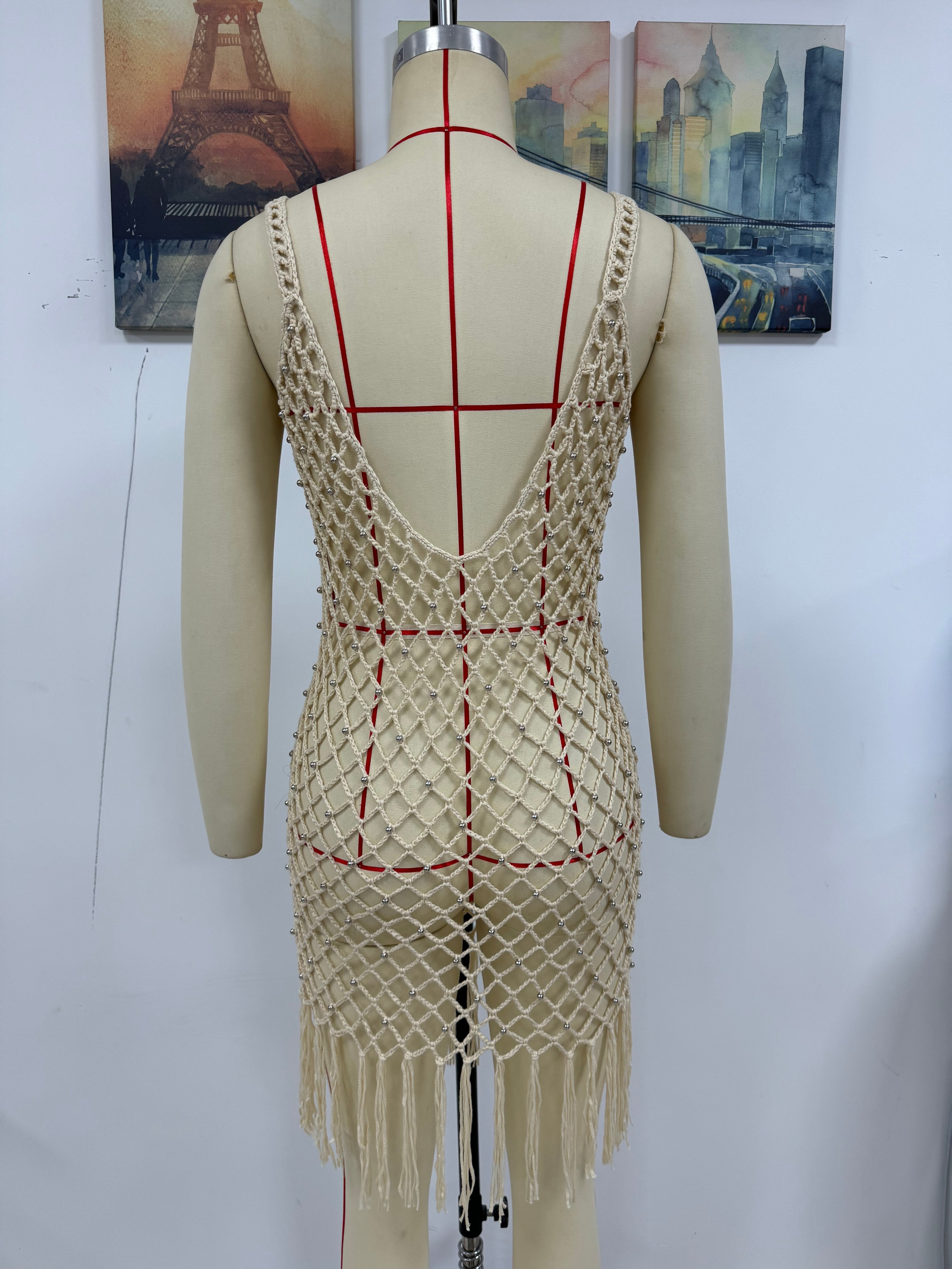 Spring Summer Spring Summer Camisole Sexy Beach Blouse Solid Color Hand Crocheting Tassel Blouse Bella Mia