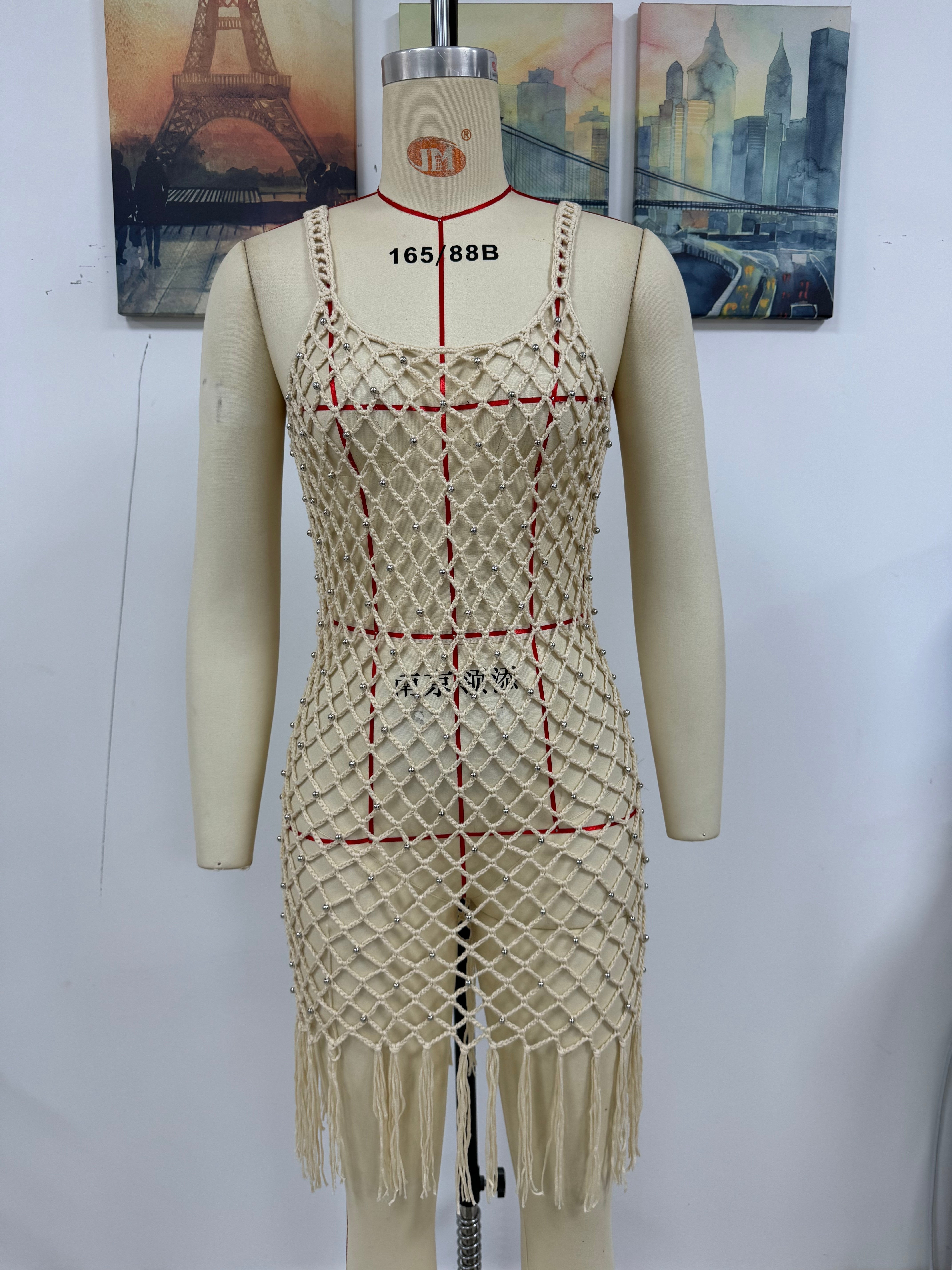 Spring Summer Spring Summer Camisole Sexy Beach Blouse Solid Color Hand Crocheting Tassel Blouse Bella Mia