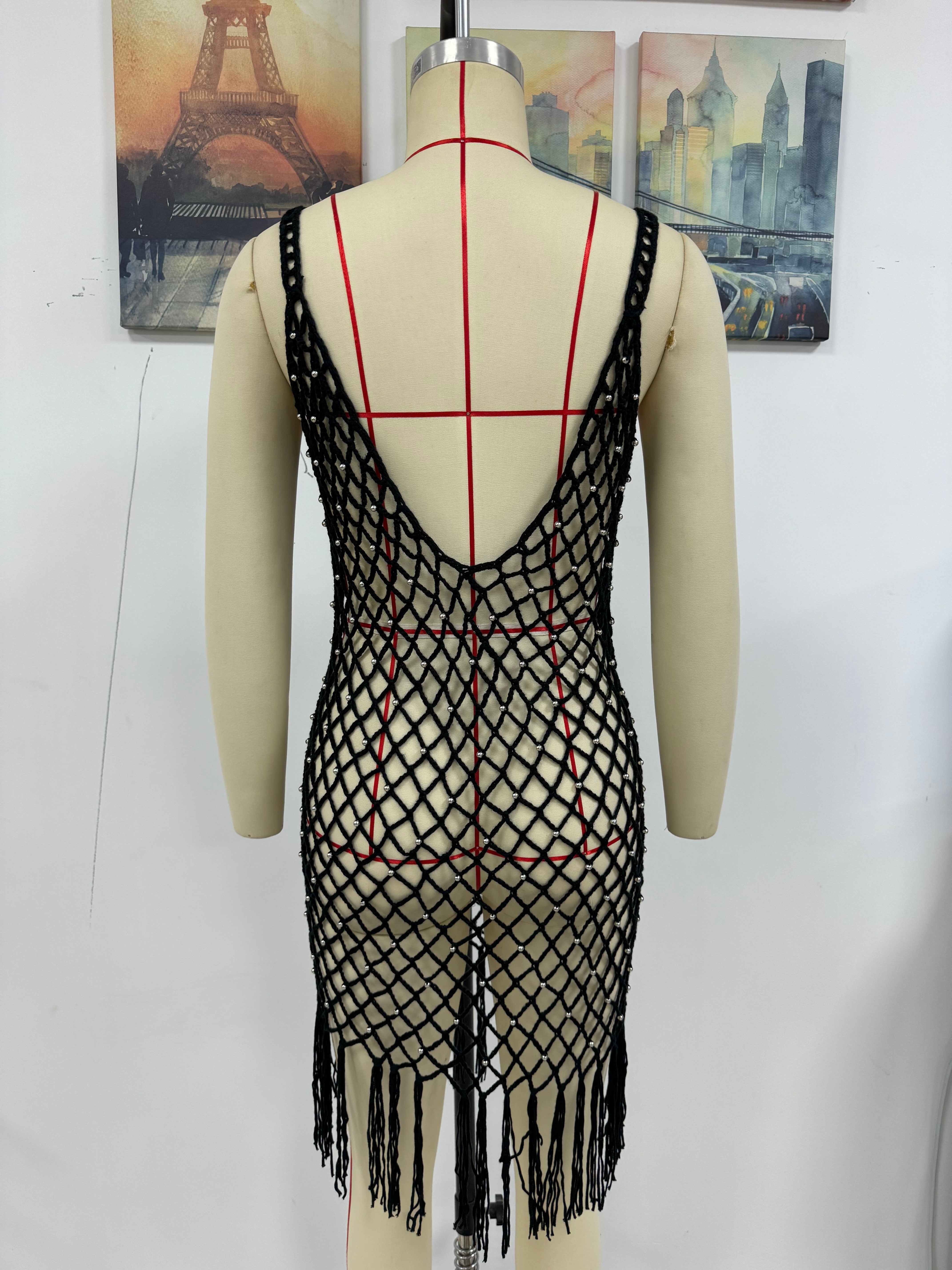 Spring Summer Spring Summer Camisole Sexy Beach Blouse Solid Color Hand Crocheting Tassel Blouse Bella Mia