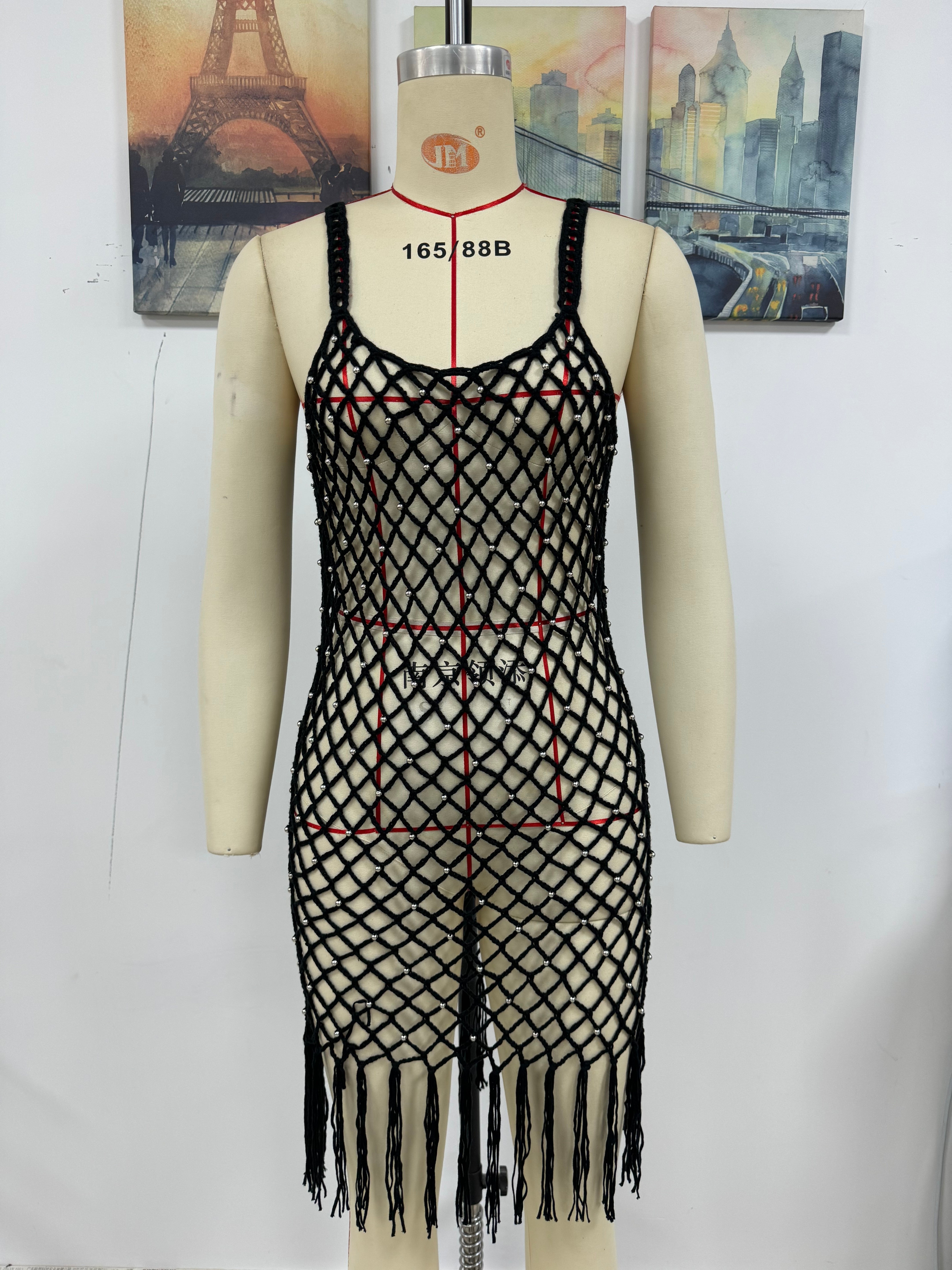 Spring Summer Spring Summer Camisole Sexy Beach Blouse Solid Color Hand Crocheting Tassel Blouse Bella Mia