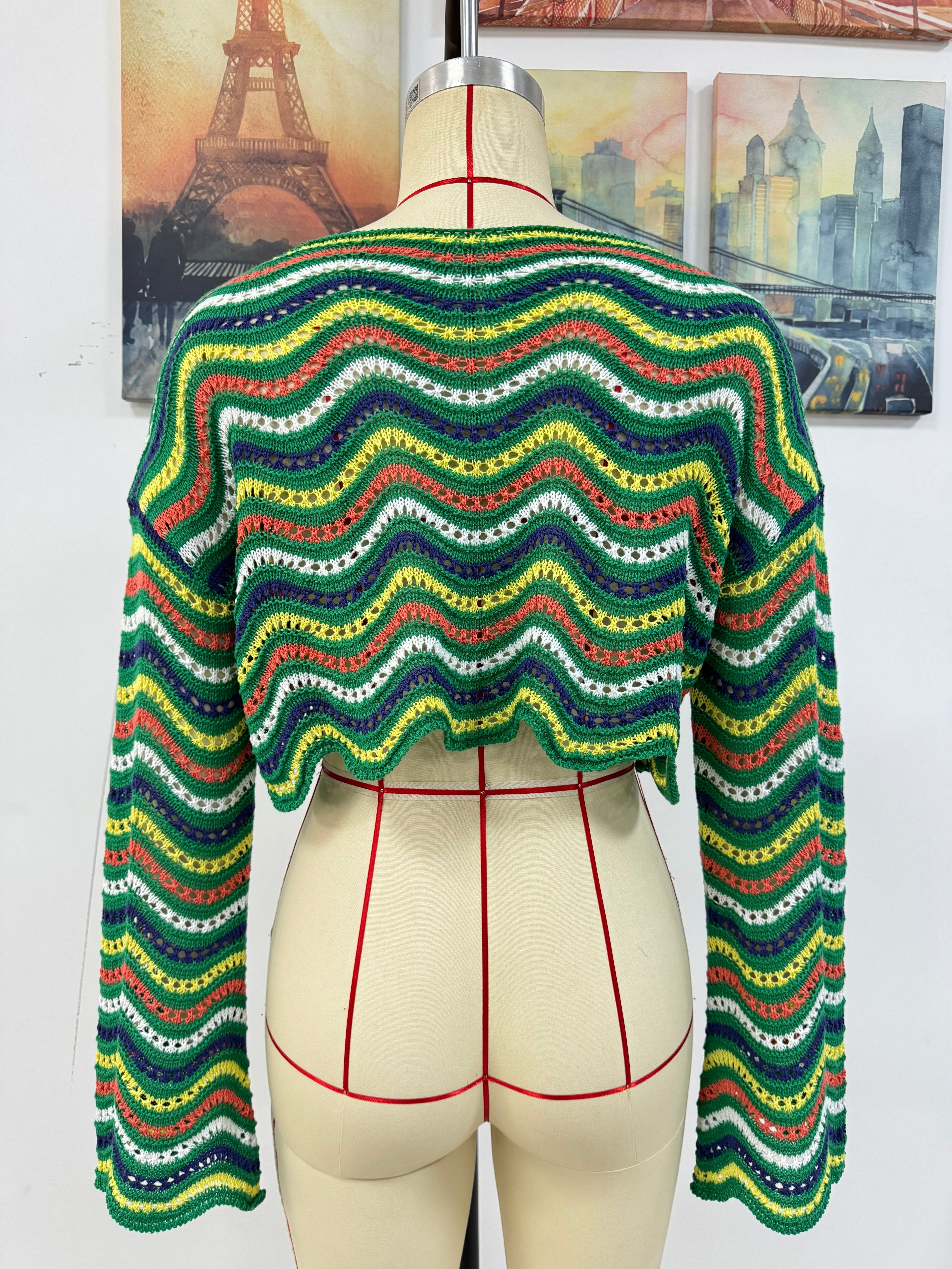 Spring Summer Stitching Loose Mixed Color Round Neck Stripes Women Knitwear Bella Mia