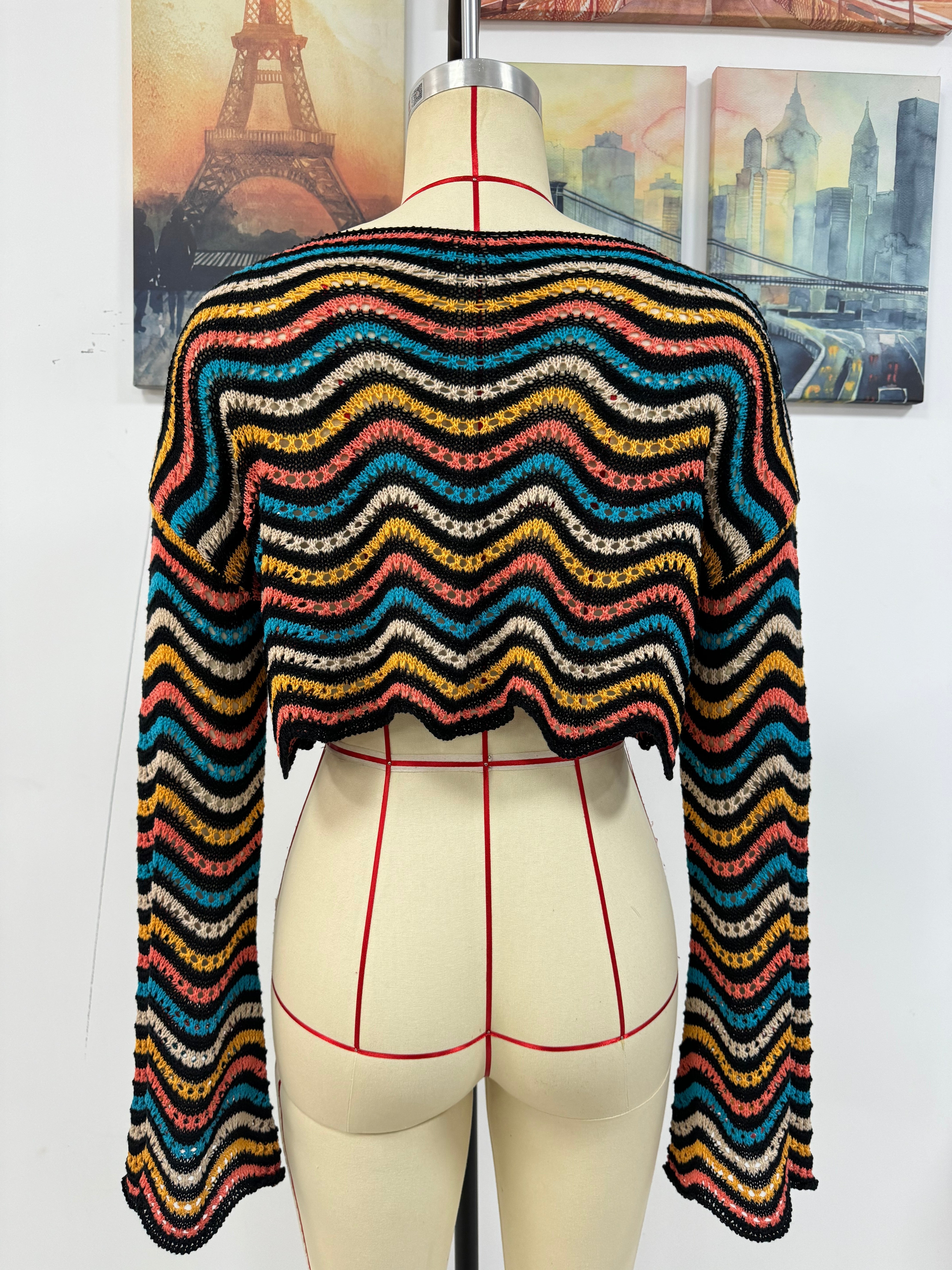 Spring Summer Stitching Loose Mixed Color Round Neck Stripes Women Knitwear Bella Mia