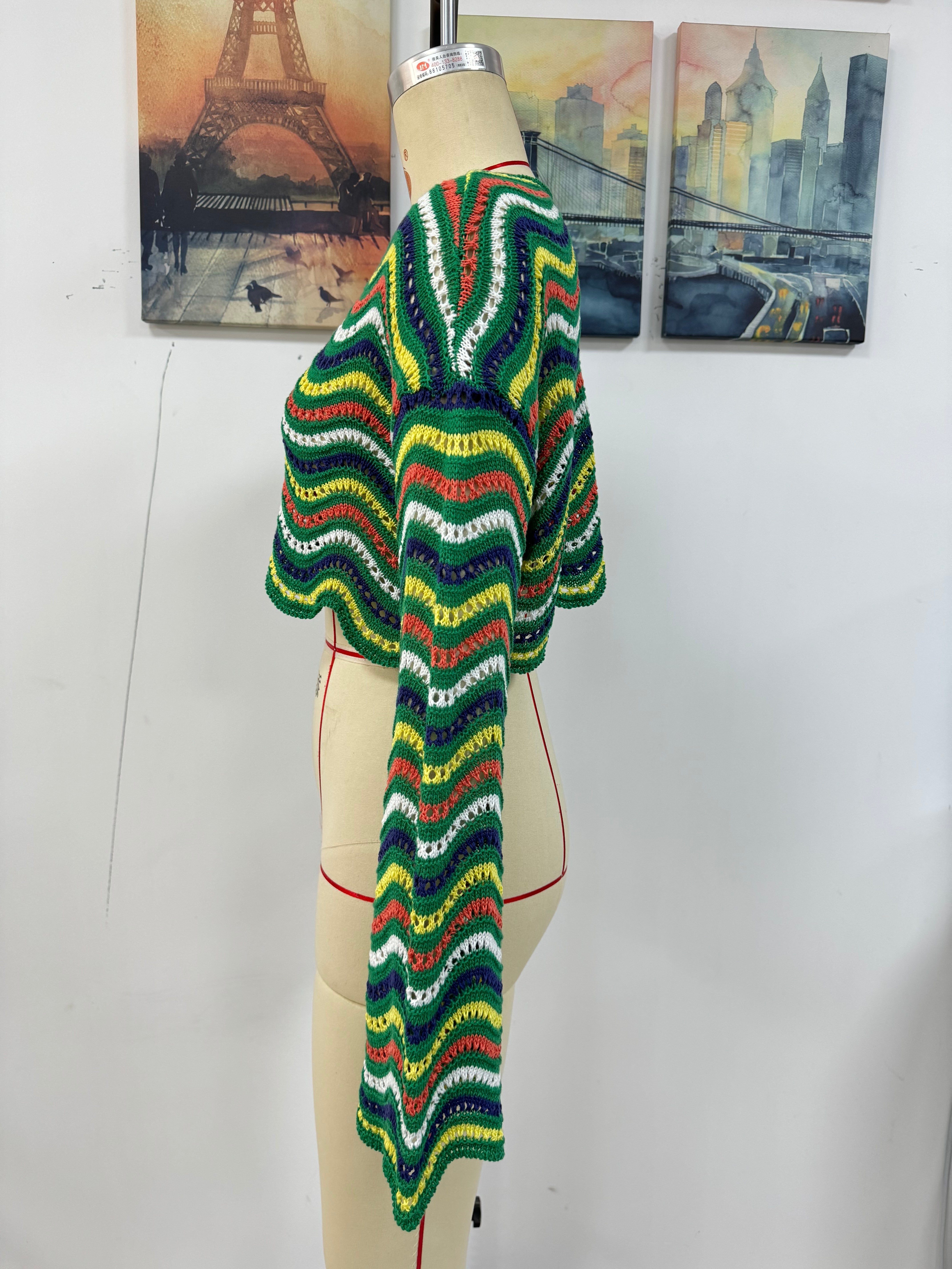 Spring Summer Stitching Loose Mixed Color Round Neck Stripes Women Knitwear Bella Mia