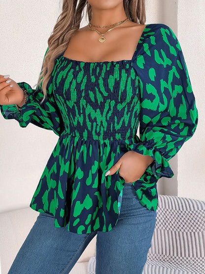 Ruffled square neck blouse with flounce sleeves