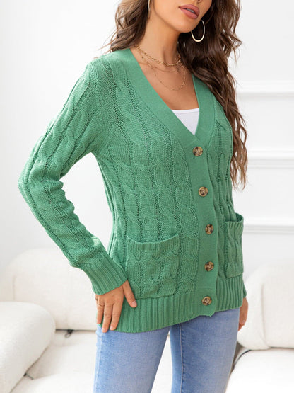 Button Down Cable-Knit Cardigan.