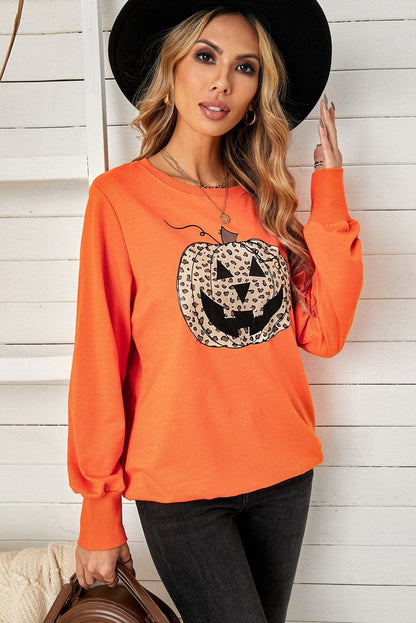 Halloween leopard print pumpkin sweatshirt