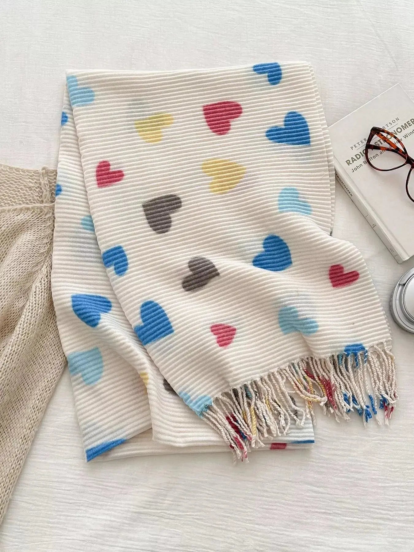 Heart Patterned Tassel Scarf Simply Love