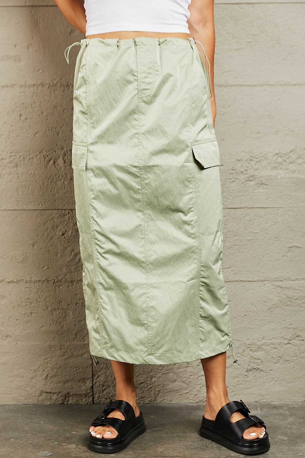 HYFVE Just In Time High Waisted Cargo Midi Skirt.