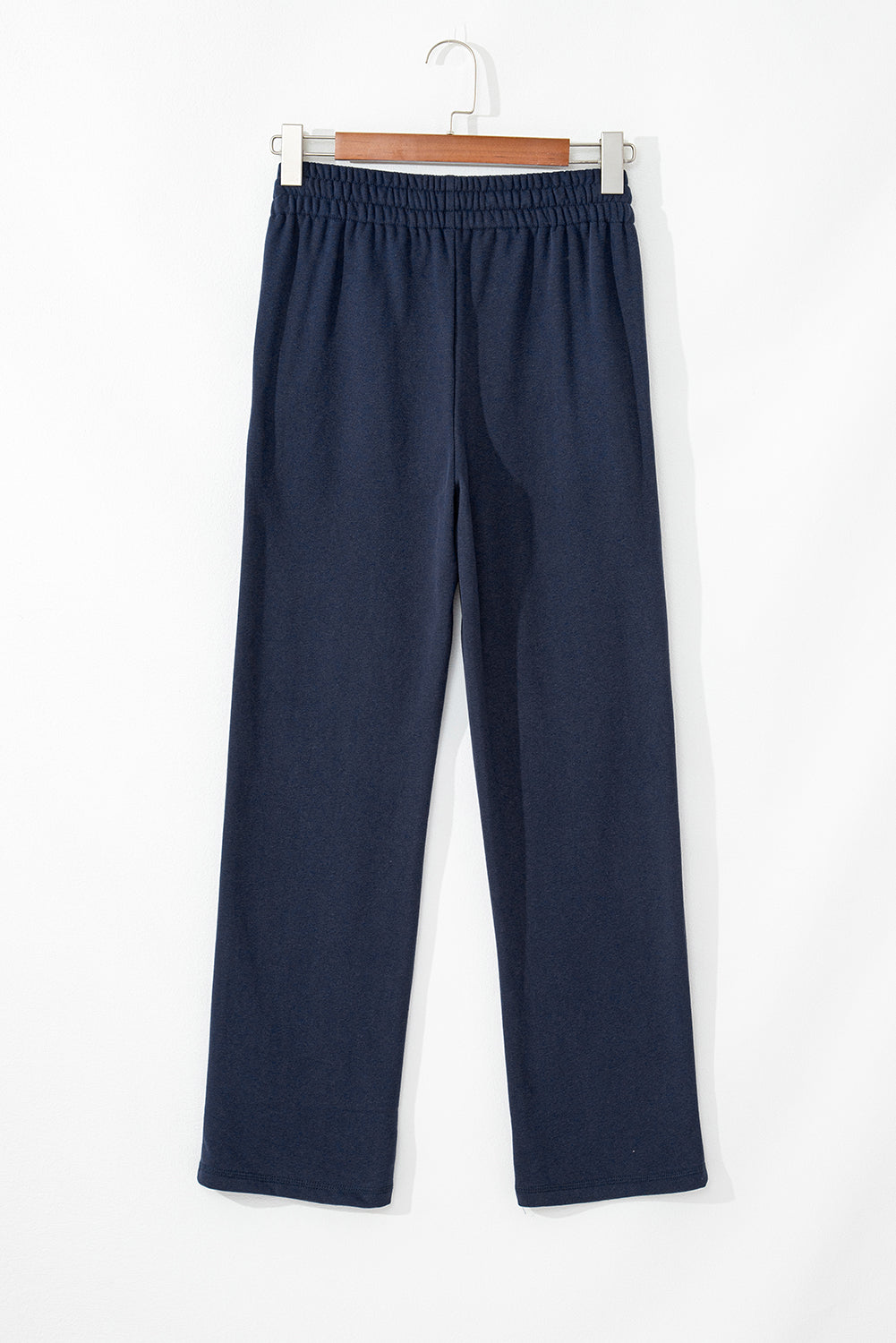 Navy blue fleece pants with drawstring