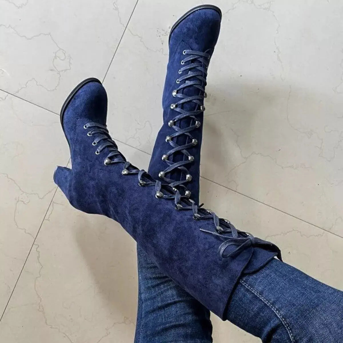Lace Up Block Heels Boots Simply Love