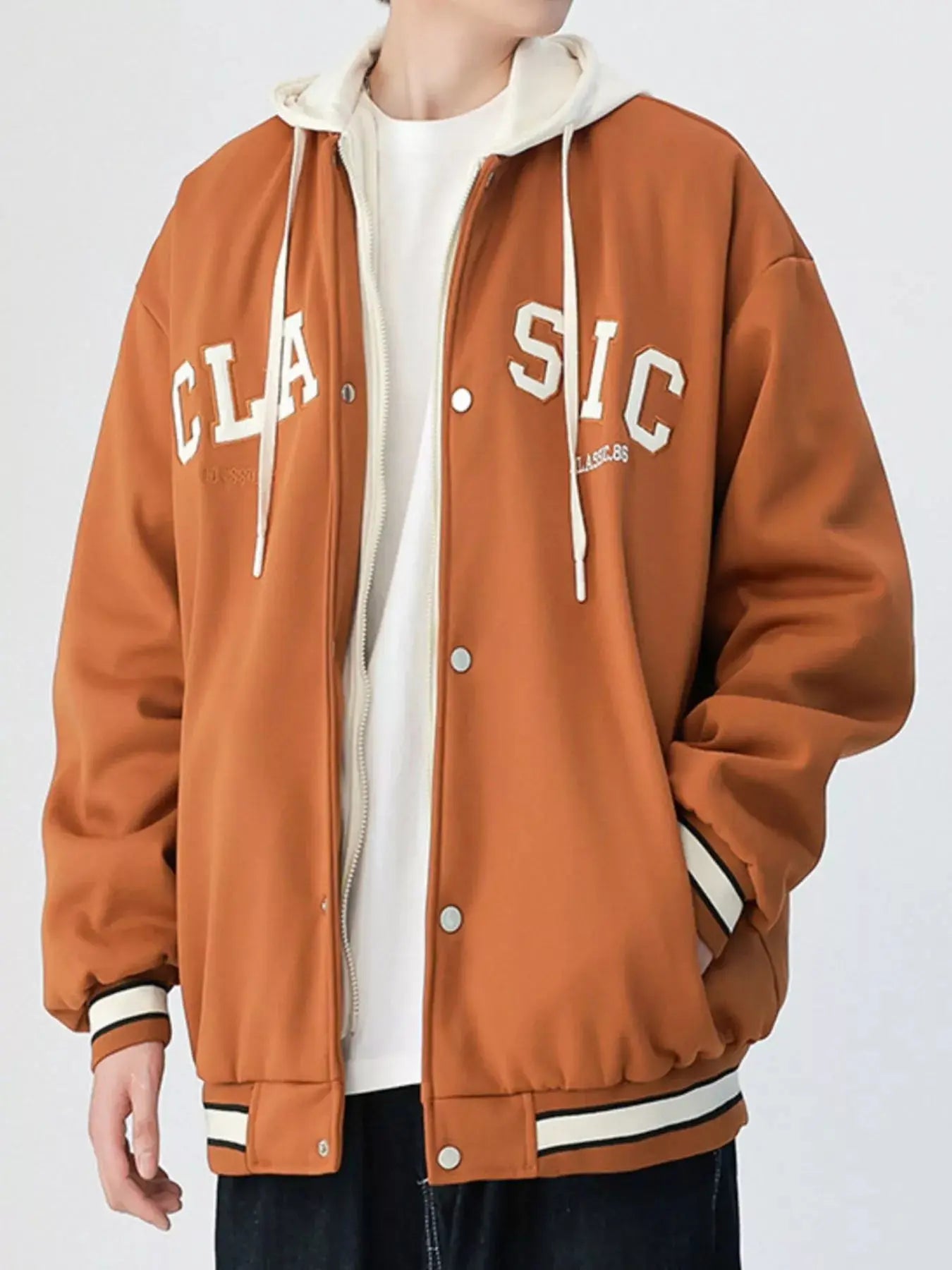 Men's Plus Size Snap Down Long Sleeve Drawstring Hooded Jacket Simply Love
