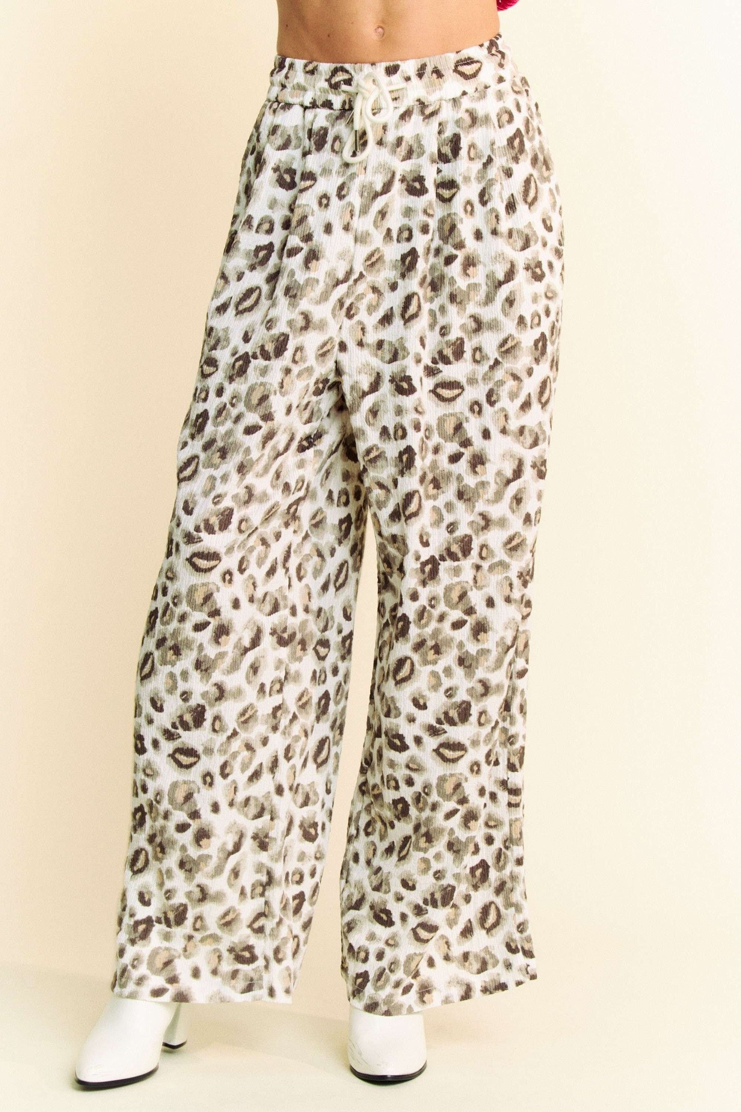 Leopard Print Wide Leg Drawstring Pants by Davi & Dani