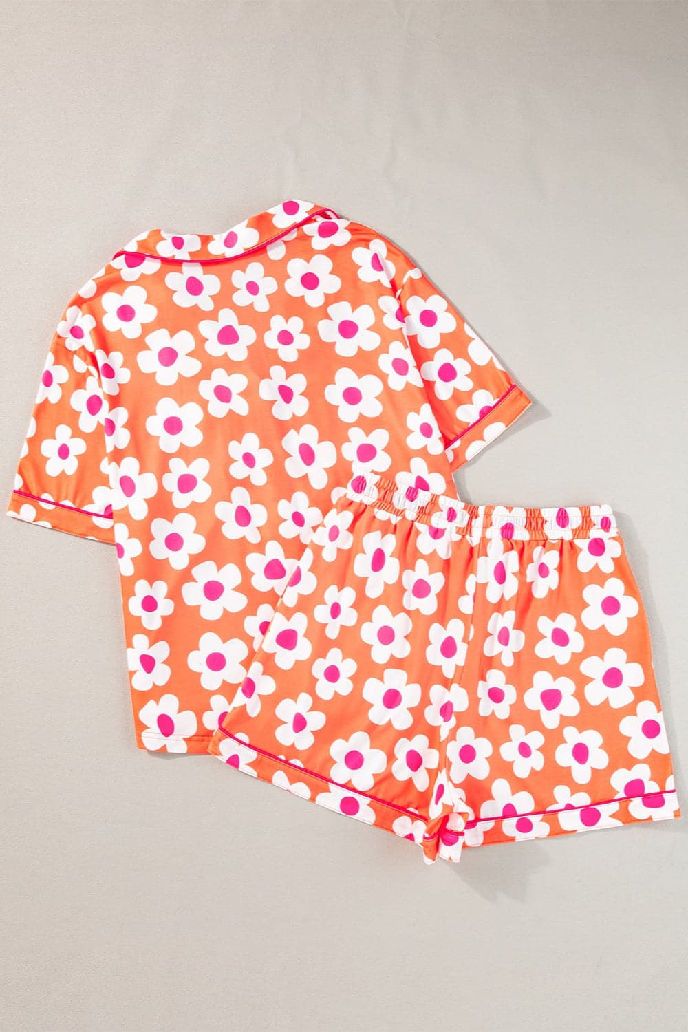 Pocketed Flower Half Sleeve Top and Shorts Lounge Set.