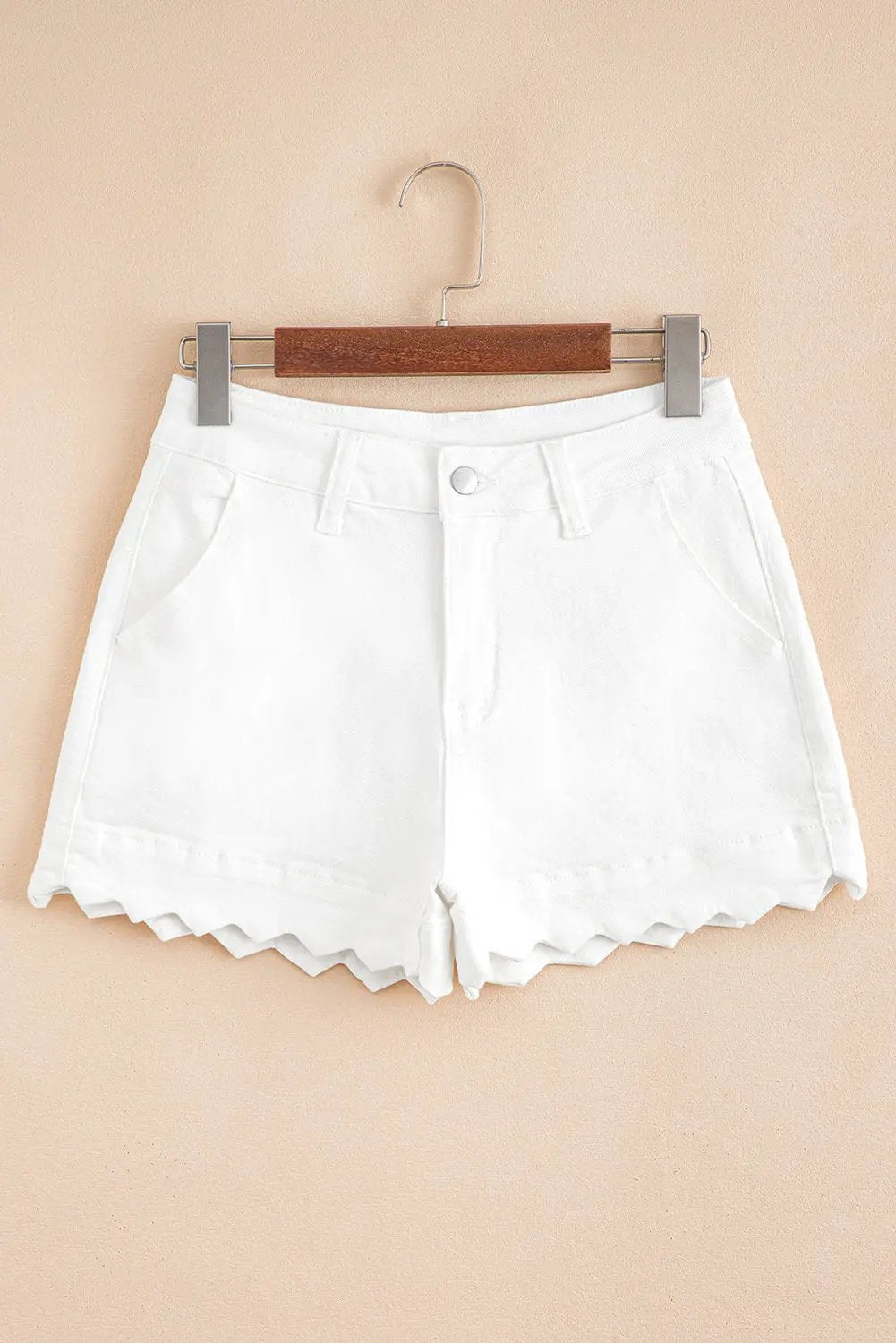 White Scalloped Hemline Acid Wash High Waist Denim Shorts Love Salve