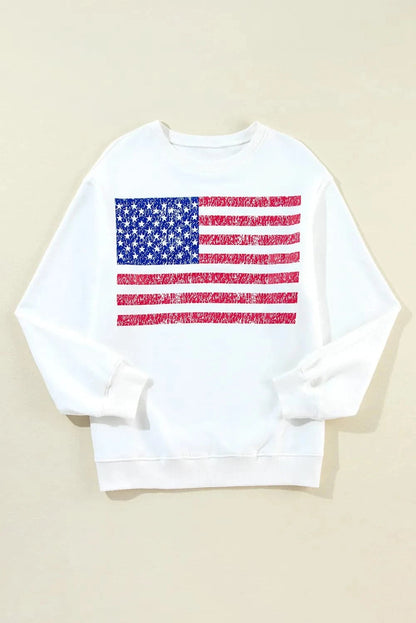 Sweatshirt mit Rundhalsausschnitt und langen Ärmeln und US-Flagge