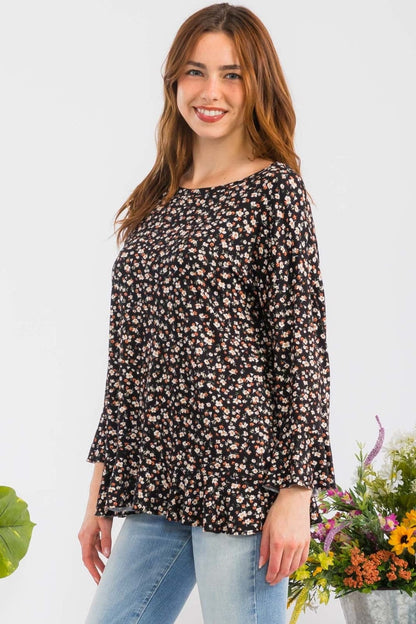 Celeste Full Size Floral Ruffle Detail Top.