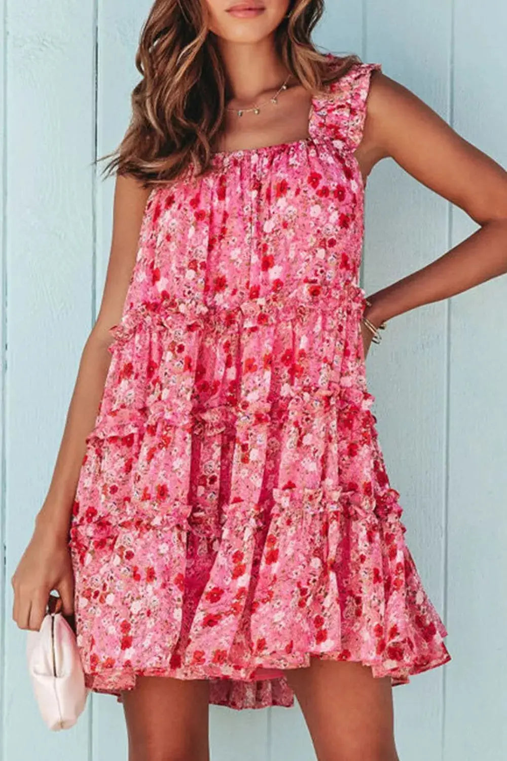 Floral Print Ruffle Tiered Mini Dress Simply Love