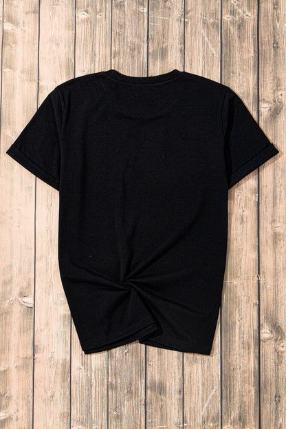 Rhinestone Bow Graphic Round Neck Short Sleeve T-Shirt.