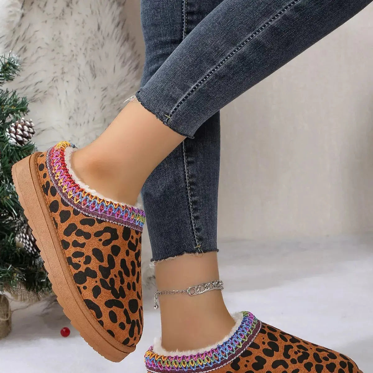 Leopard Print Plush Lined Warm Slip-Ons Simply Love