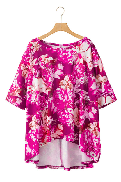 Vibrant red floral plus size blouse