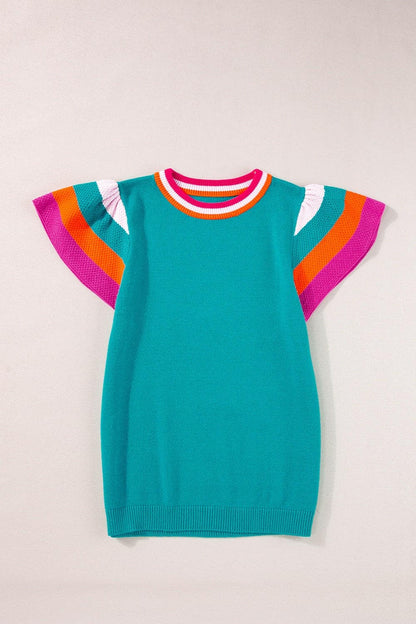 Color Block Round Neck Knit Top.