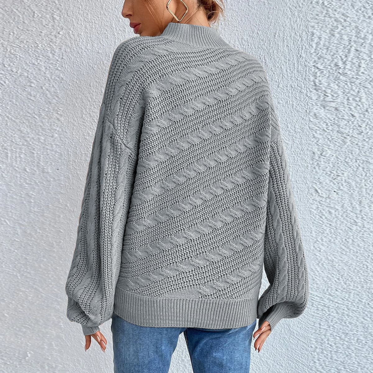 Cable-Knit Mock Neck  Long Sleeve Sweater.