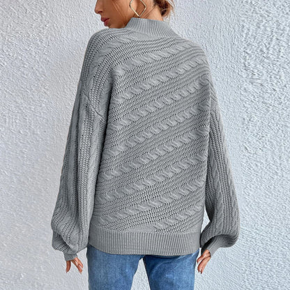 Cable-Knit Mock Neck  Long Sleeve Sweater.