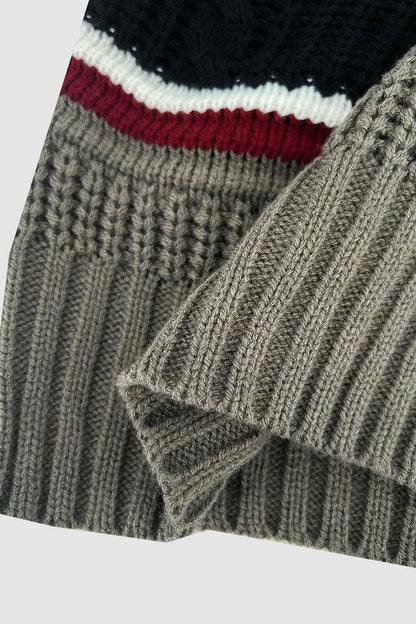 Cable-Knit Striped Quarter Zip Turtleneck Sweater.