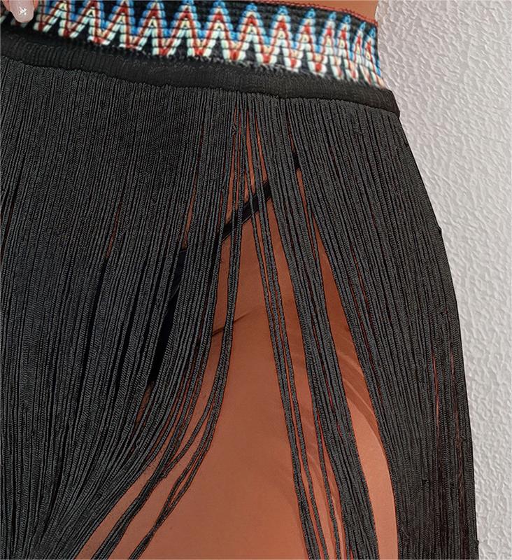 Beach Cover Up Rubber Band Tassle Beach Skirt Bikini Cover Up Half Body Overskirt Bella Mia